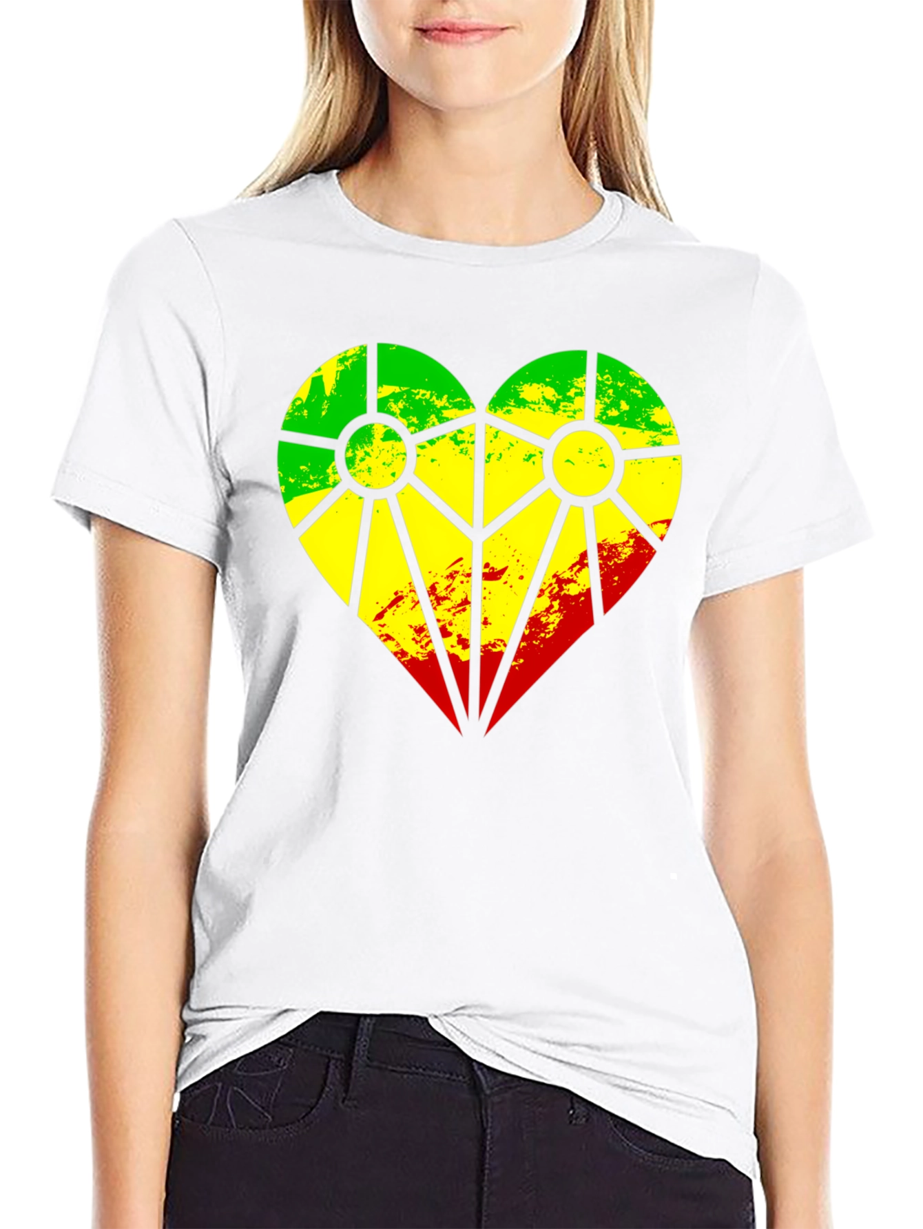 Rasta Heart T-Shirt - Green Yellow Red Design