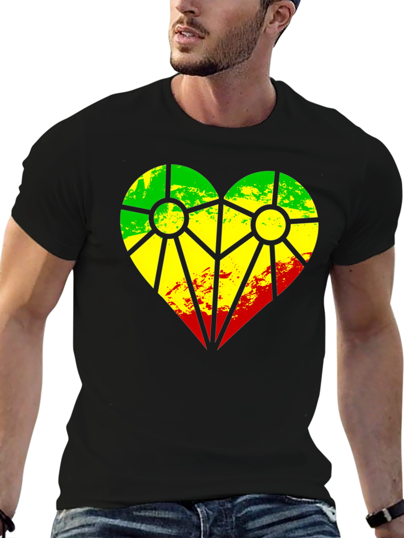 Rasta Heart T-Shirt - Green Yellow Red Design