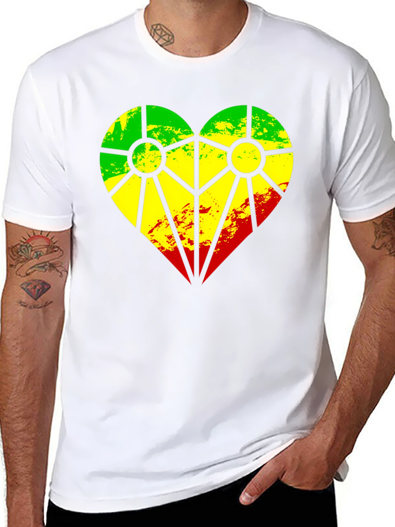 Rasta Heart T-Shirt - Green Yellow Red Design