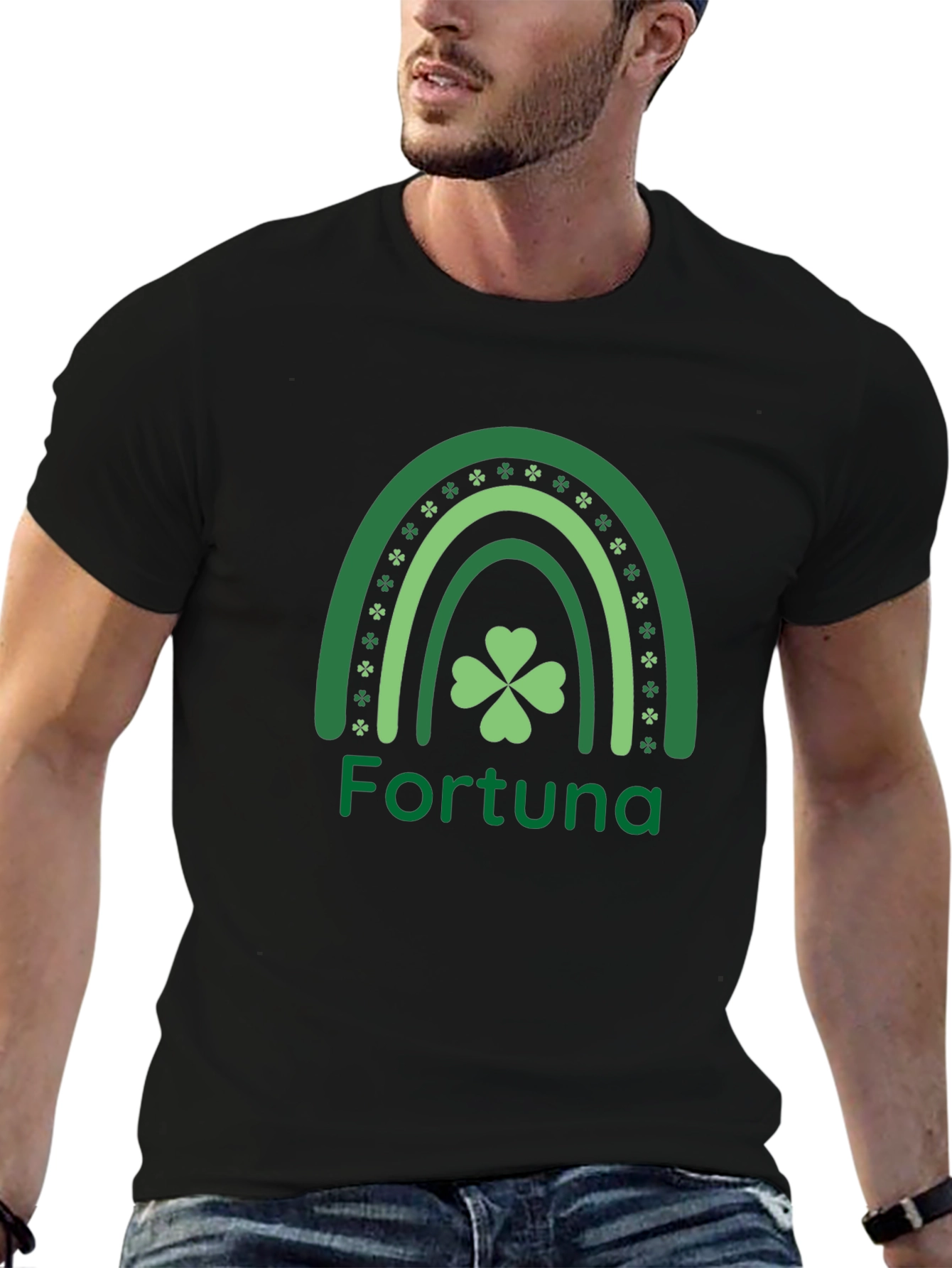 St. Patricks Day Fortuna Rainbow Clover Graphic Tee
