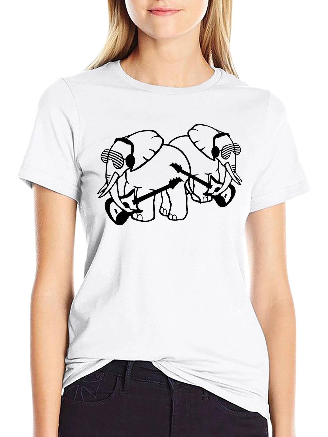 Cool Elephants with Guitars Black T-Shirt