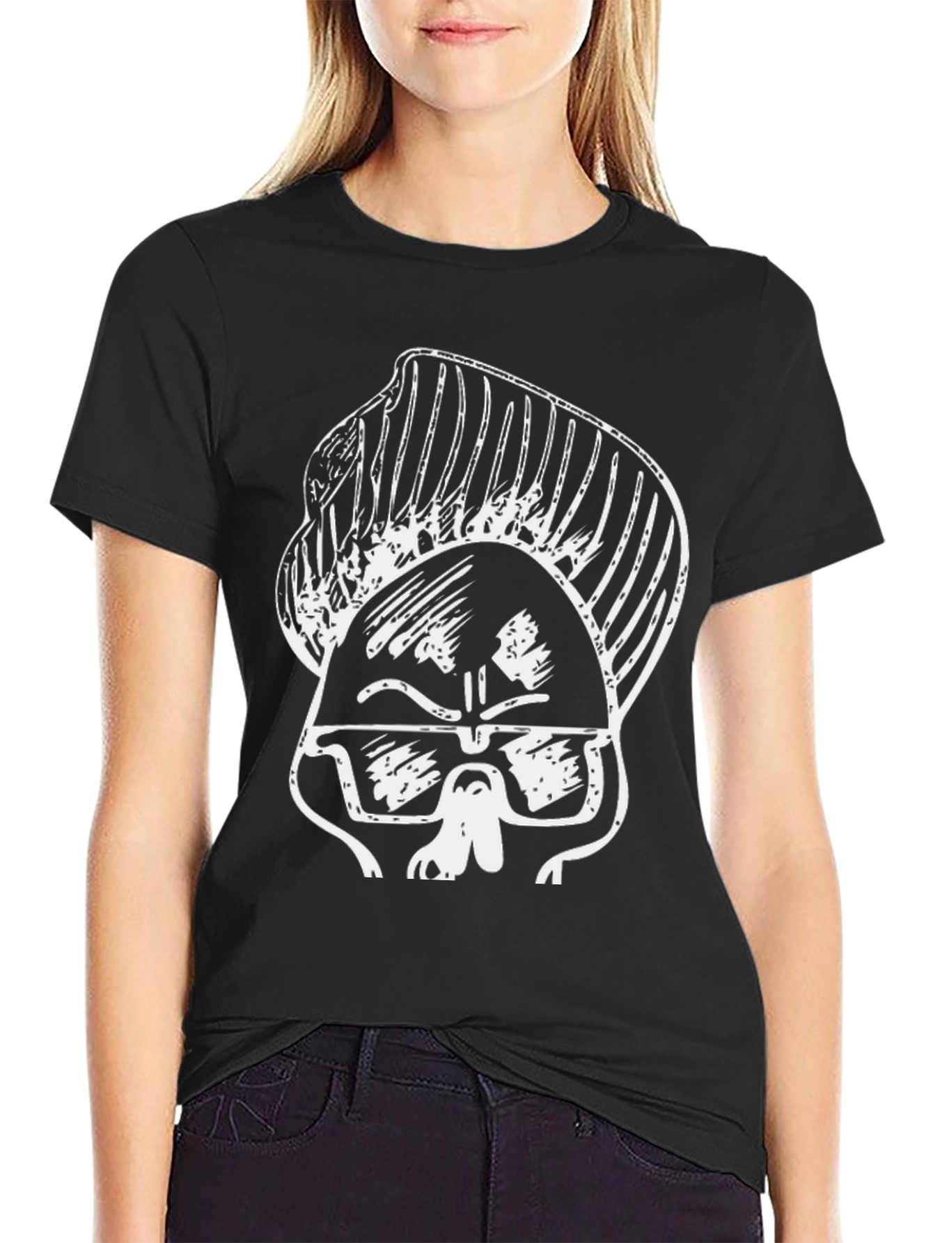 Cool Cartoon Skull Graphic Black T-Shirt