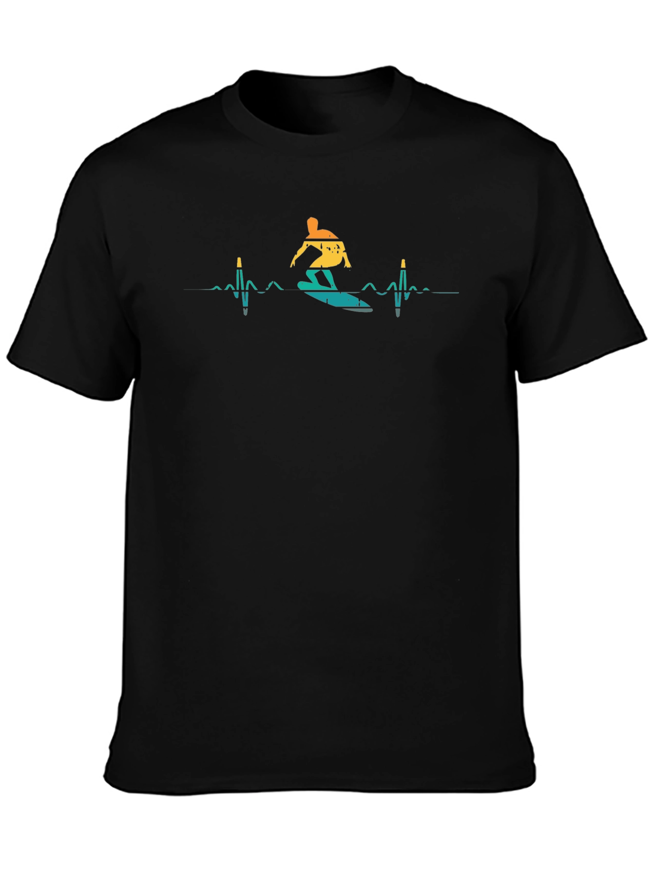 Surfer Heartbeat T-Shirt - Black Crew Neck Tee