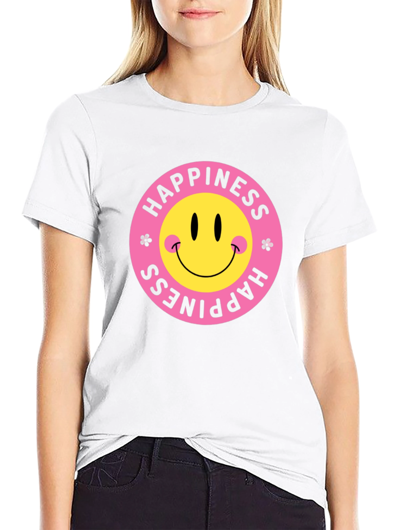 Happiness Smiley Face Black Graphic T-Shirt
