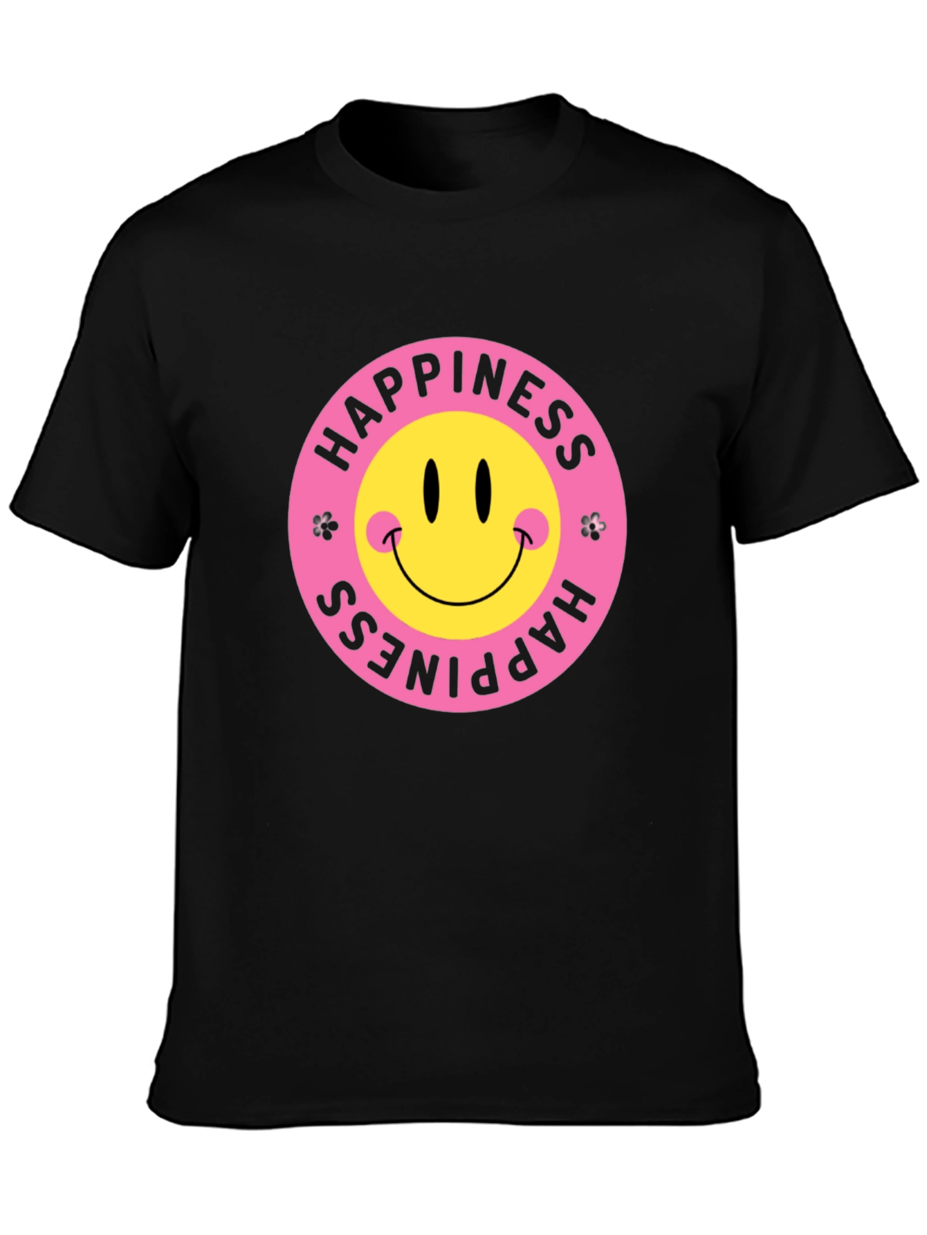 Happiness Smiley Face Black Graphic T-Shirt