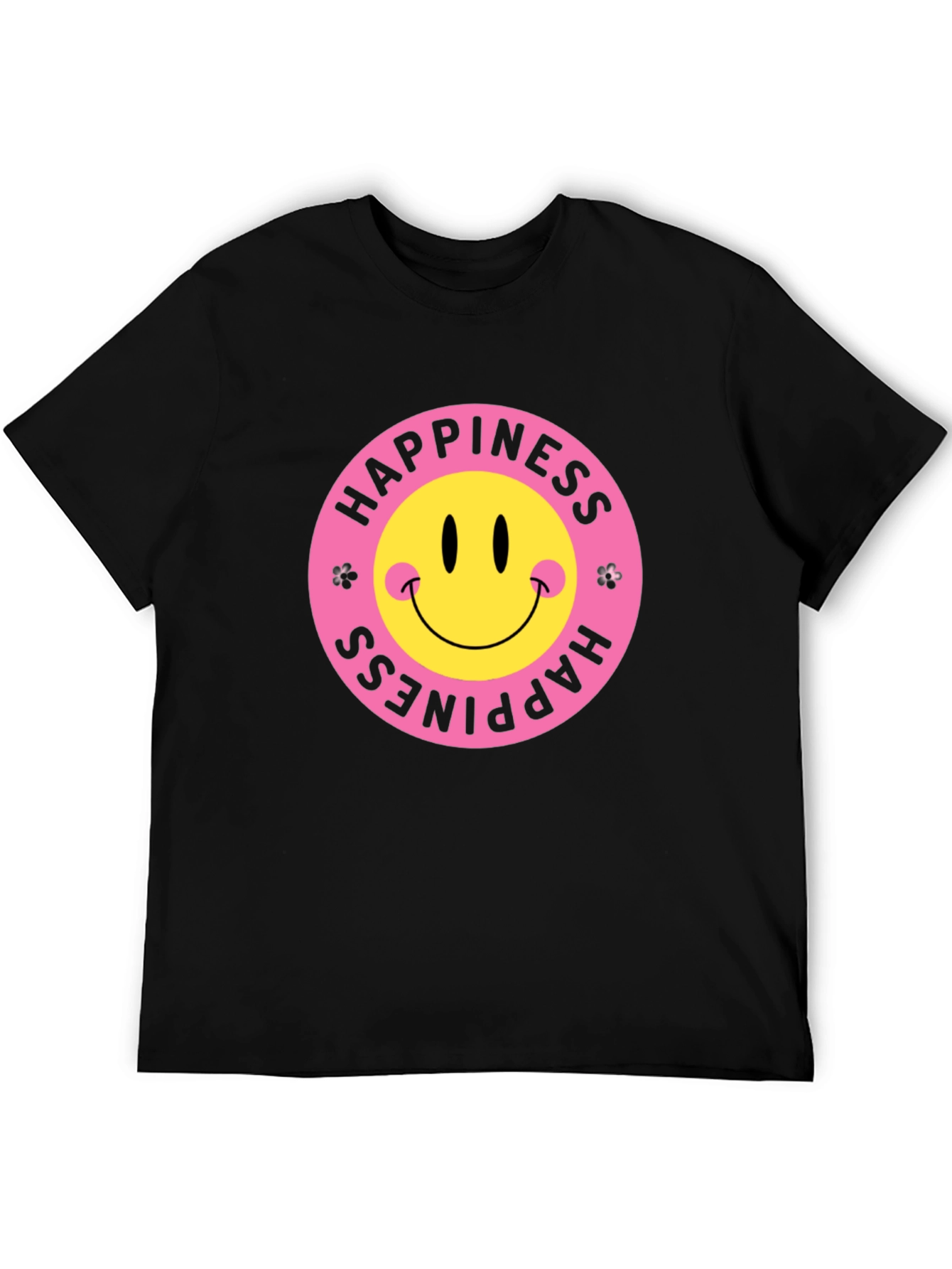 Happiness Smiley Face Black Graphic T-Shirt