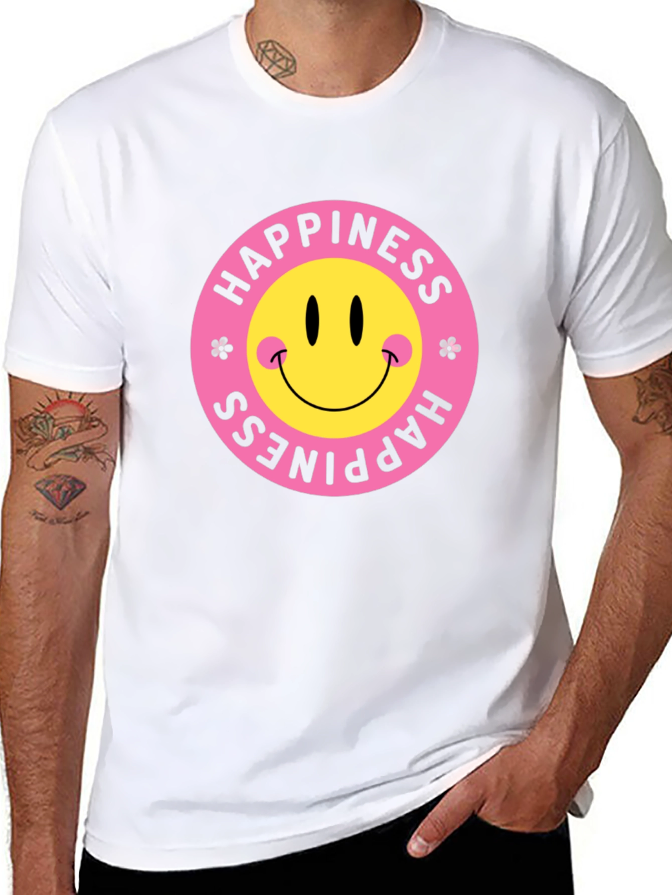 Happiness Smiley Face Black Graphic T-Shirt