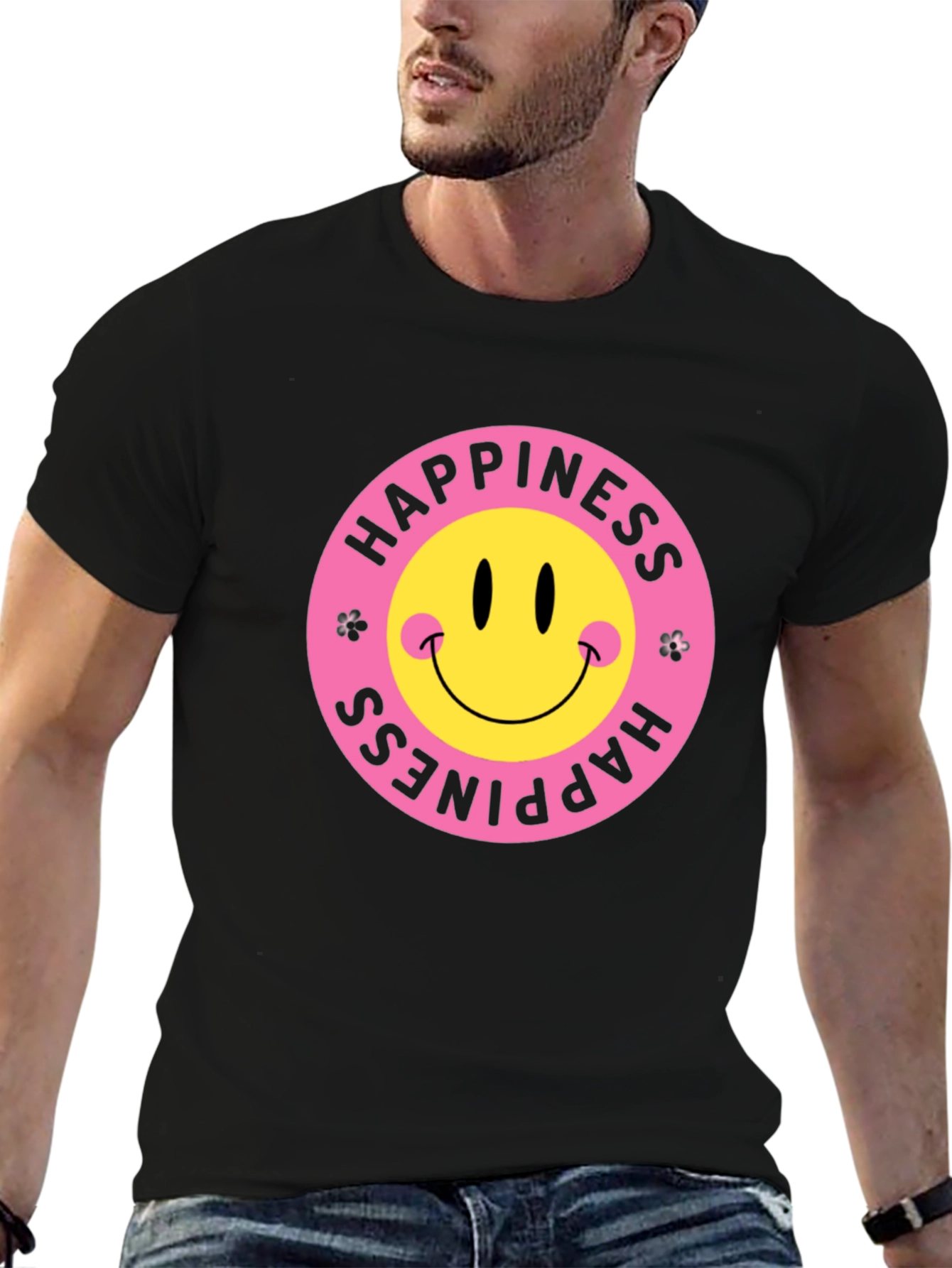Happiness Smiley Face Black Graphic T-Shirt