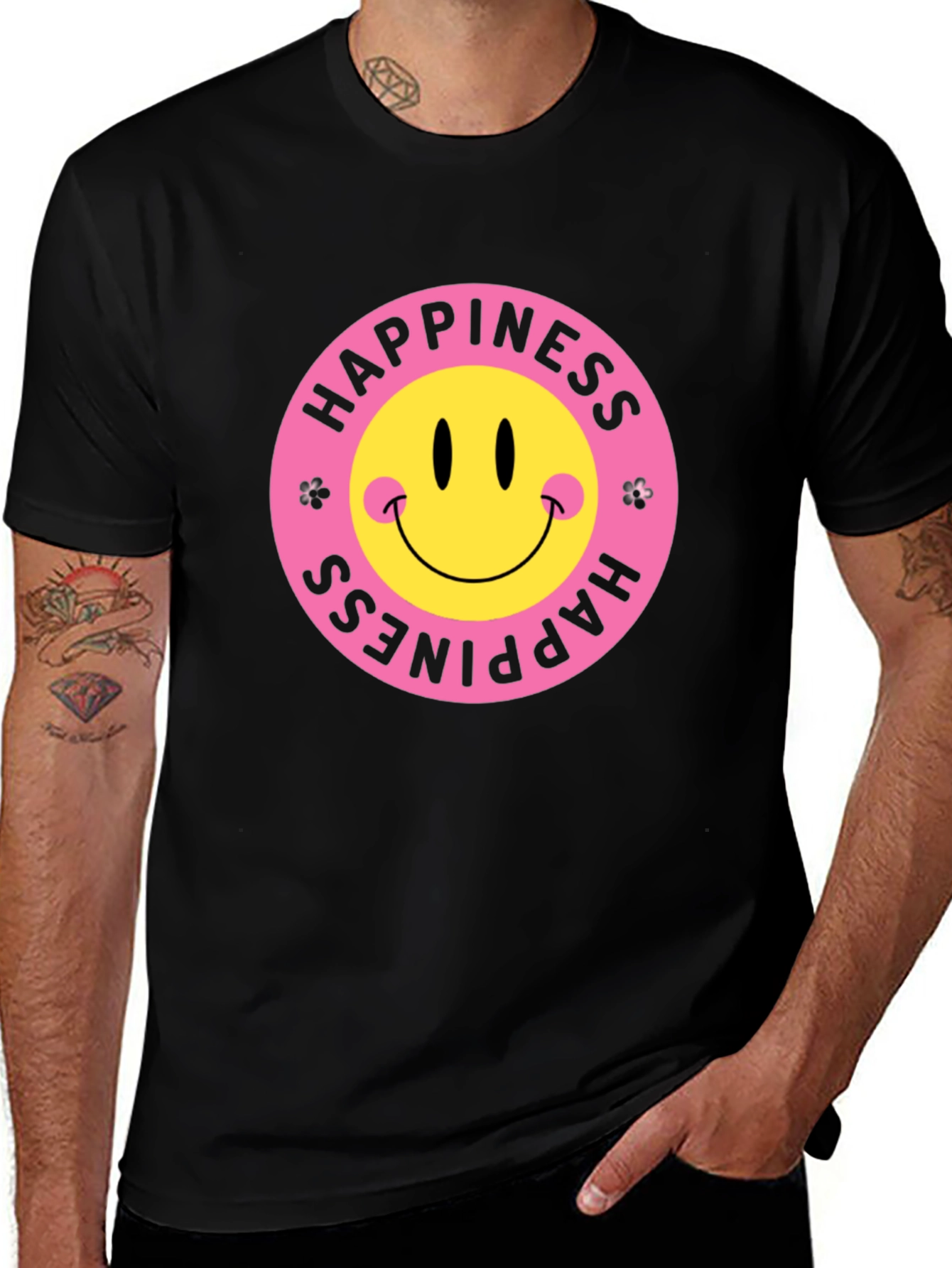 Happiness Smiley Face Black Graphic T-Shirt