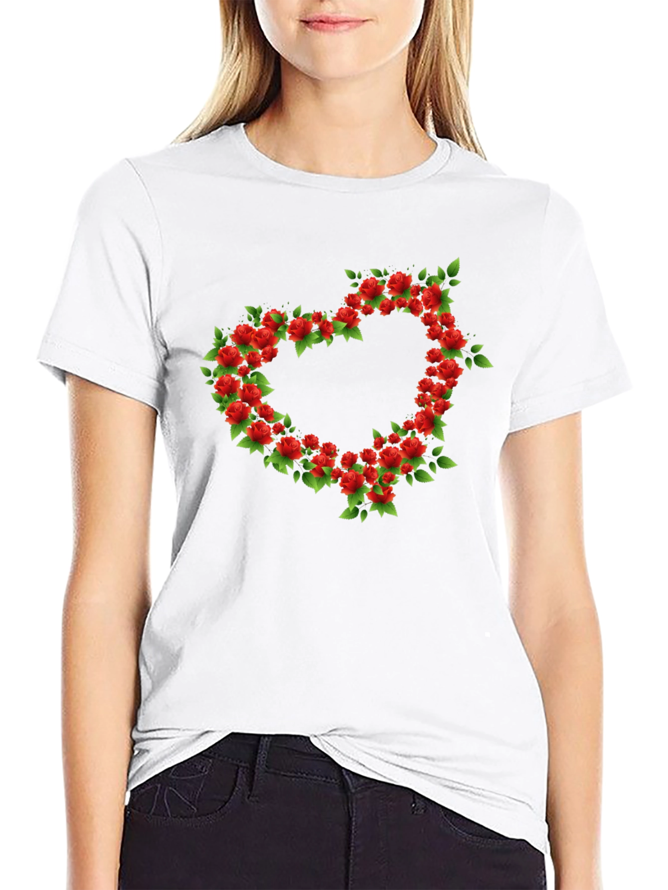 Floral Heart Graphic Black T-Shirt