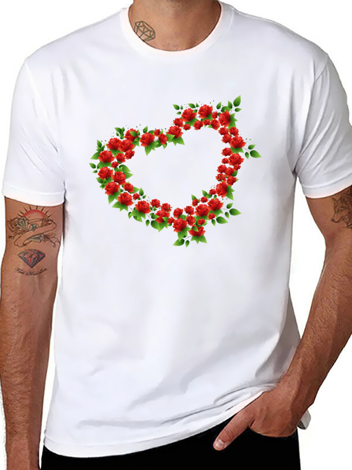 Floral Heart Graphic Black T-Shirt