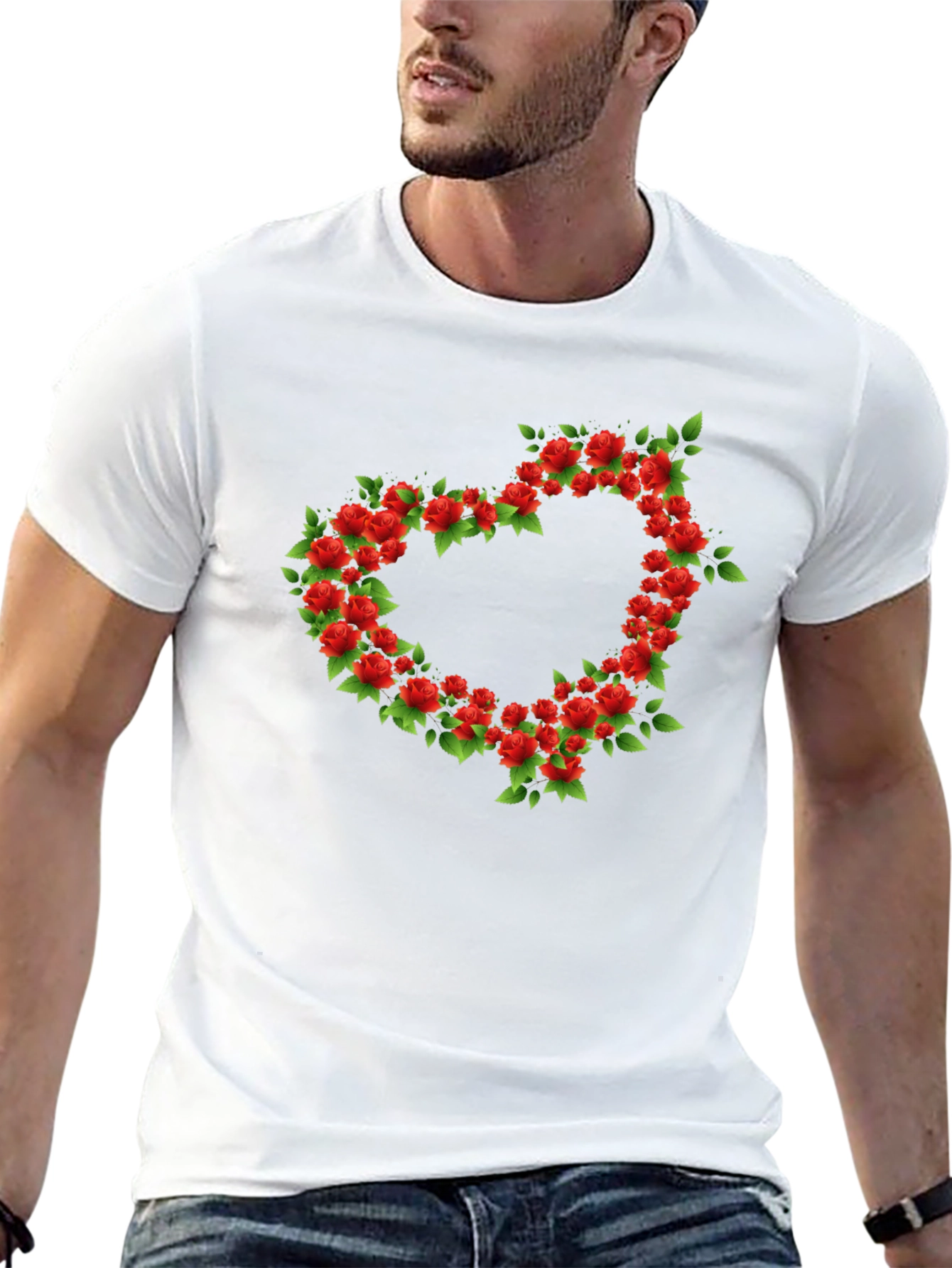 Floral Heart Graphic Black T-Shirt