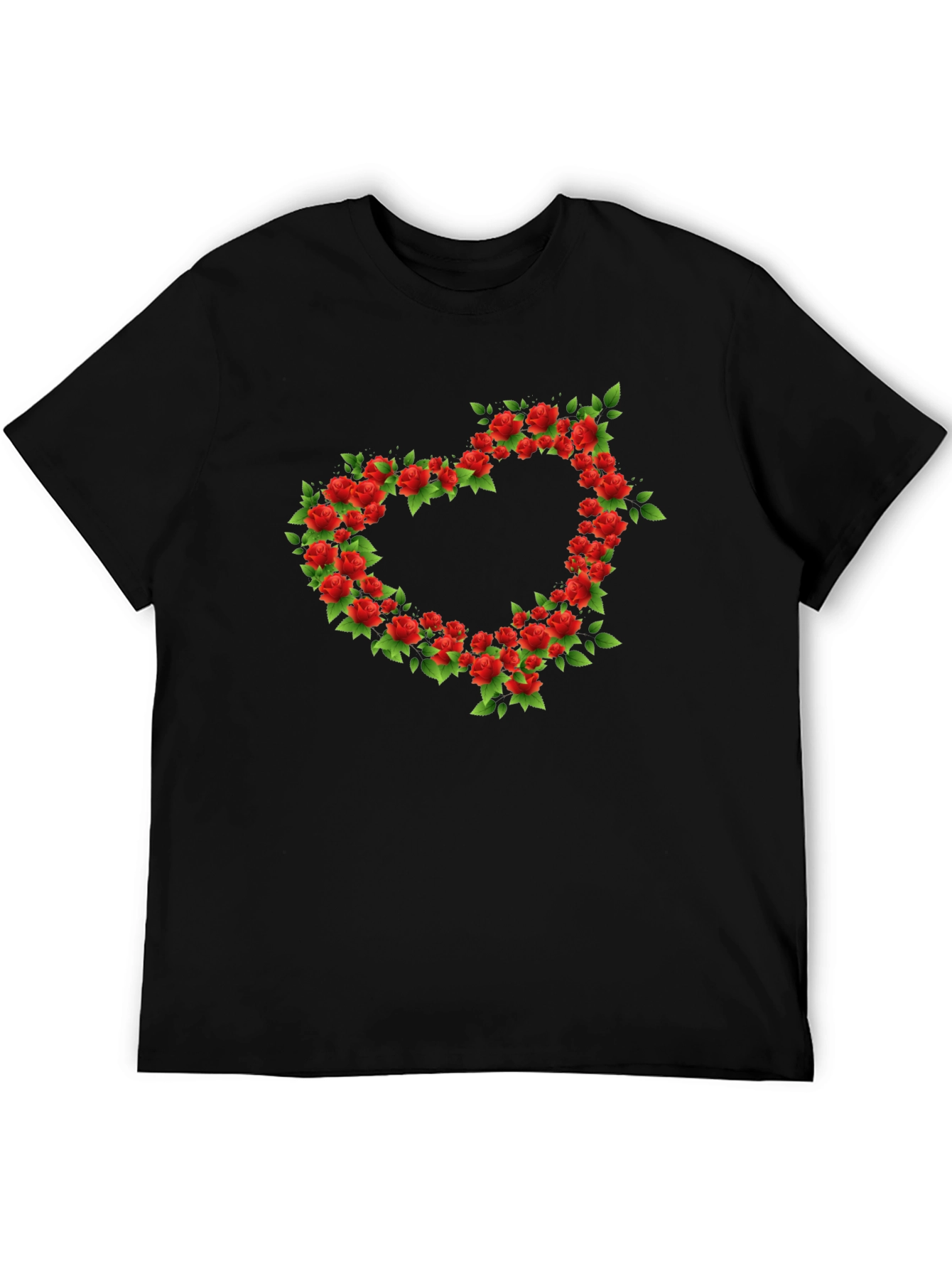 Floral Heart Graphic Black T-Shirt