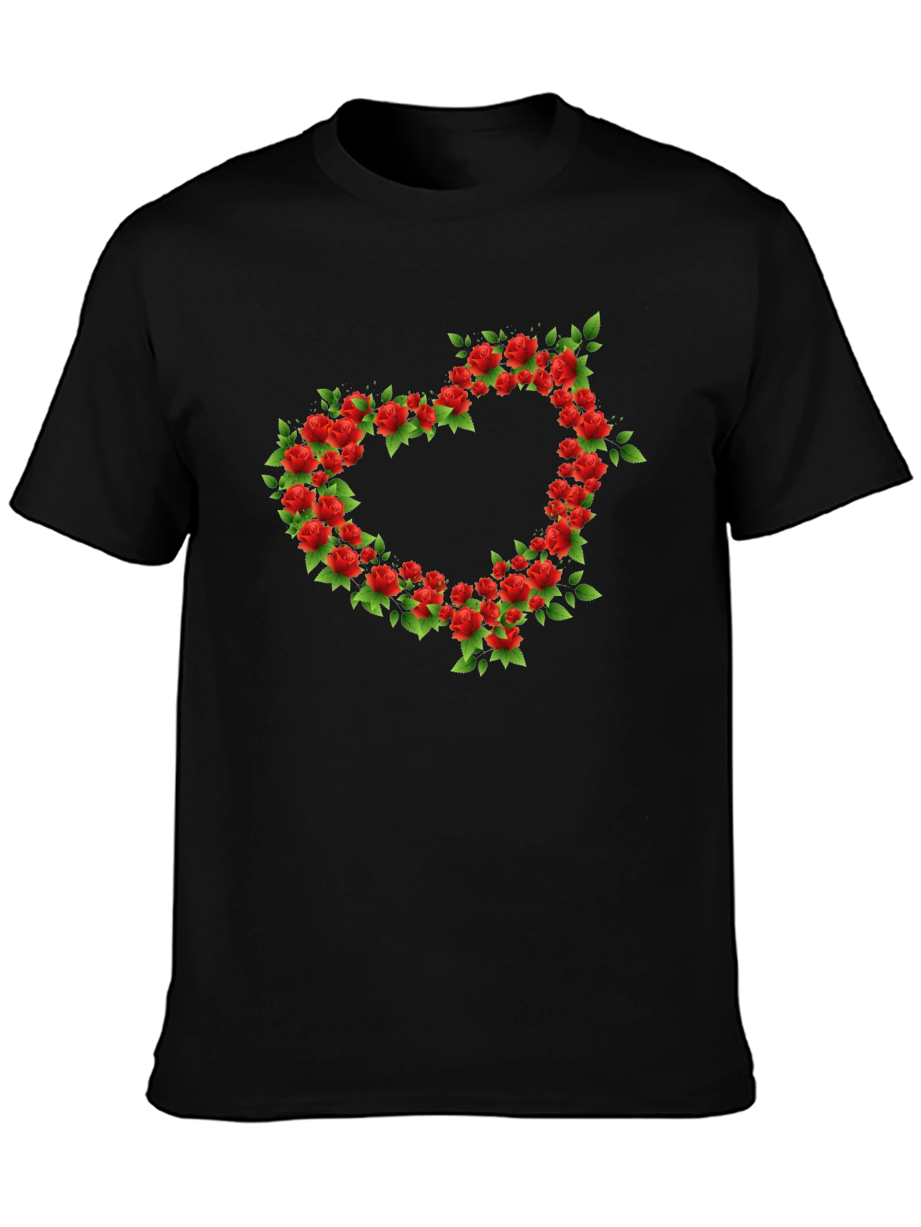 Floral Heart Graphic Black T-Shirt