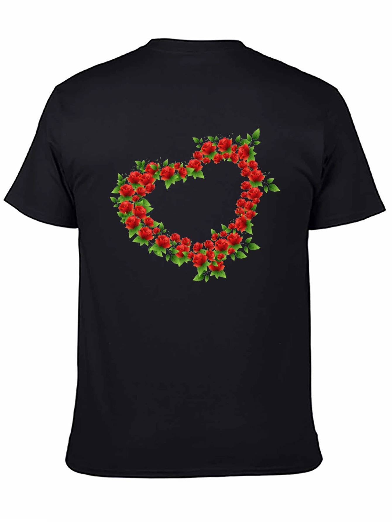 Floral Heart Graphic Black T-Shirt