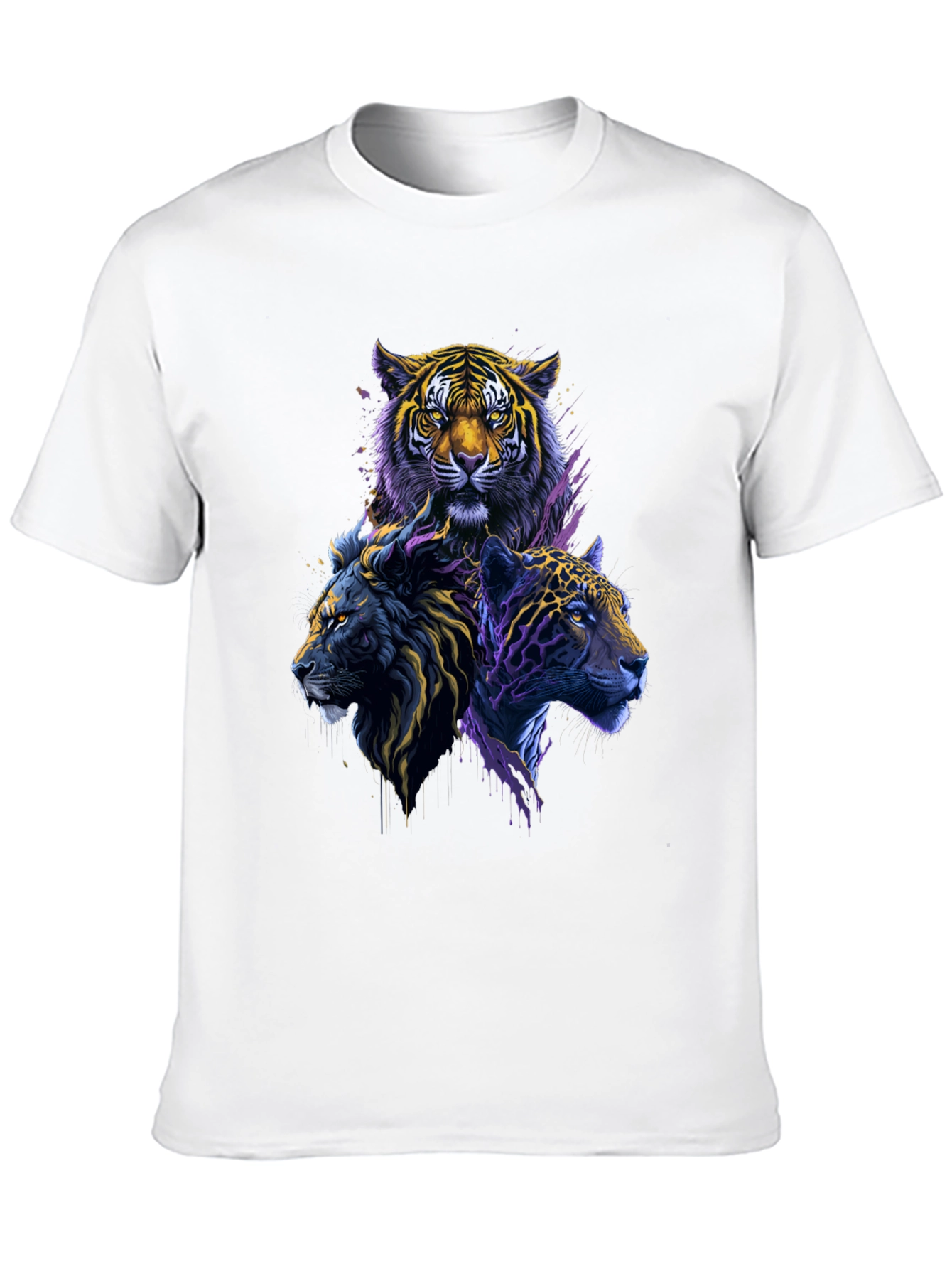 Tiger Lion Leopard Graphic Print Black Tee