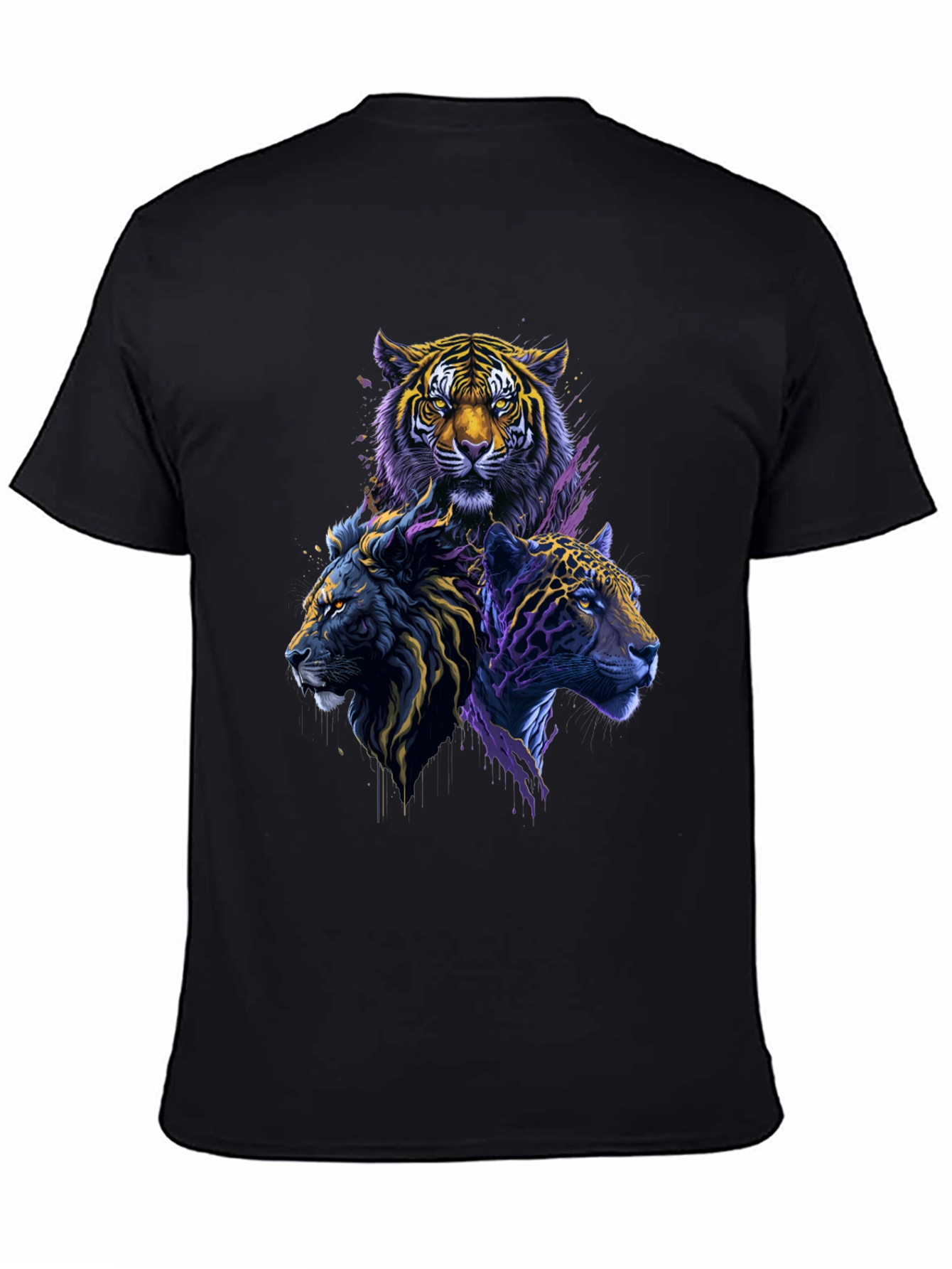 Tiger Lion Leopard Graphic Print Black Tee