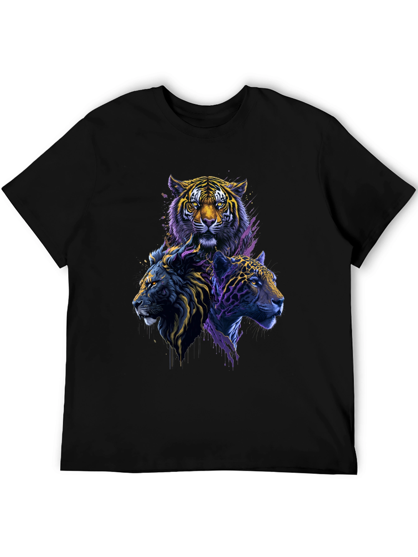 Tiger Lion Leopard Graphic Print Black Tee