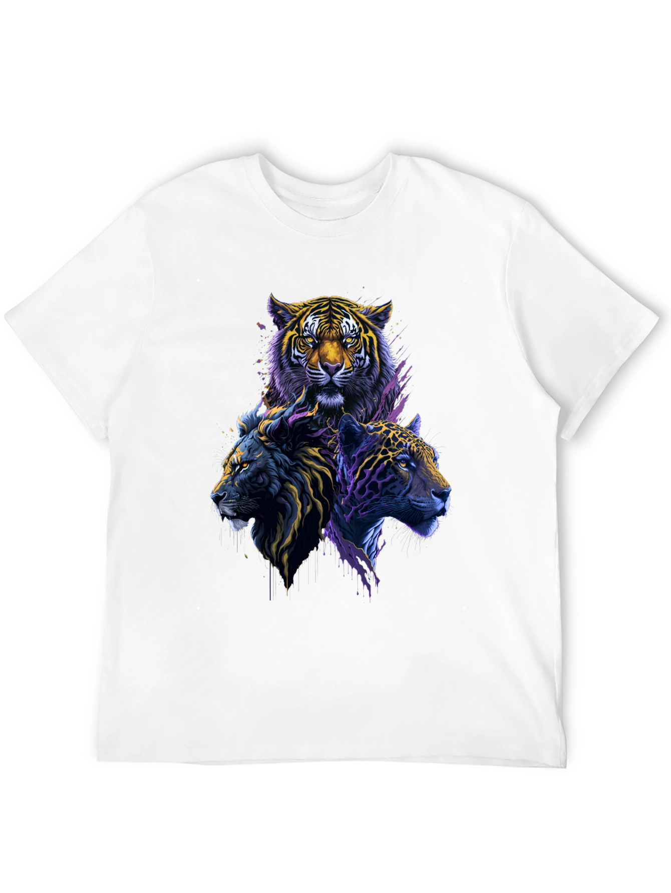Tiger Lion Leopard Graphic Print Black Tee