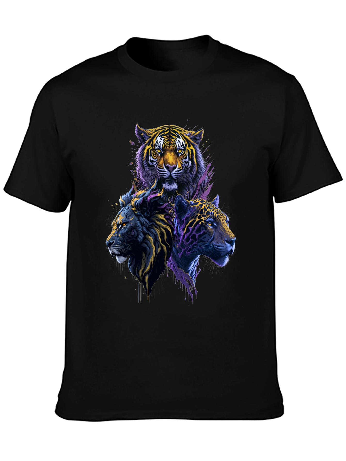 Tiger Lion Leopard Graphic Print Black Tee