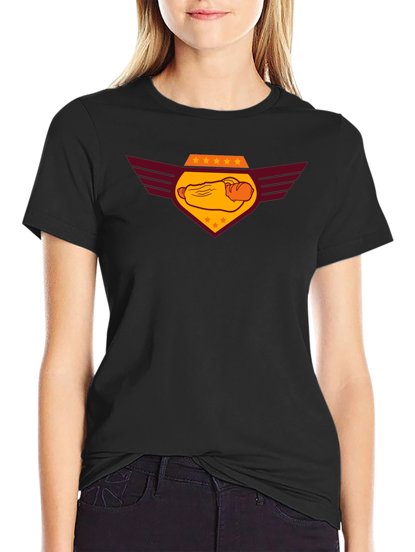 Hot Dog Emblem Graphic Black T-Shirt