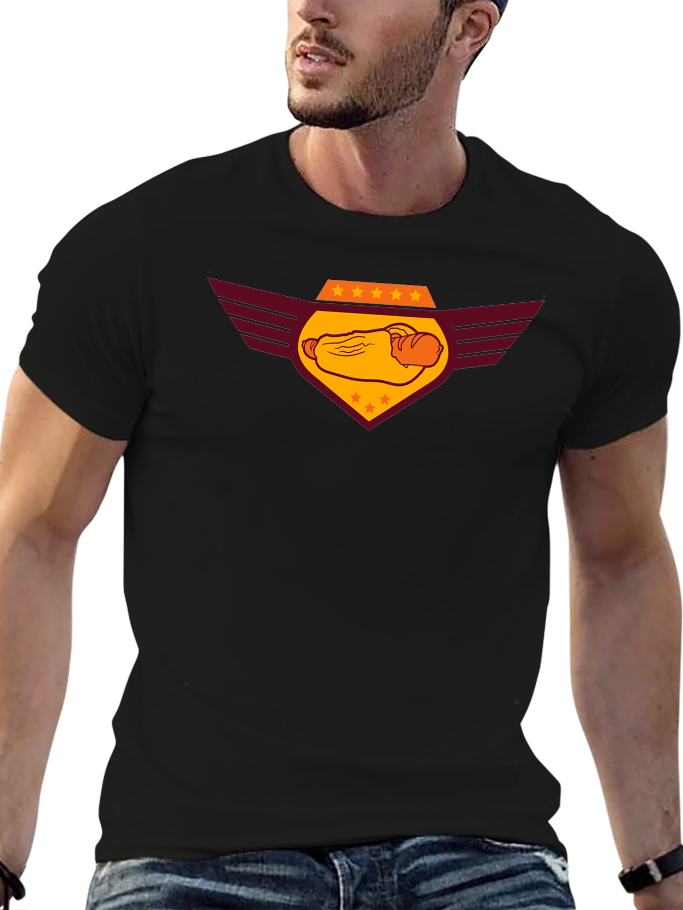 Hot Dog Emblem Graphic Black T-Shirt