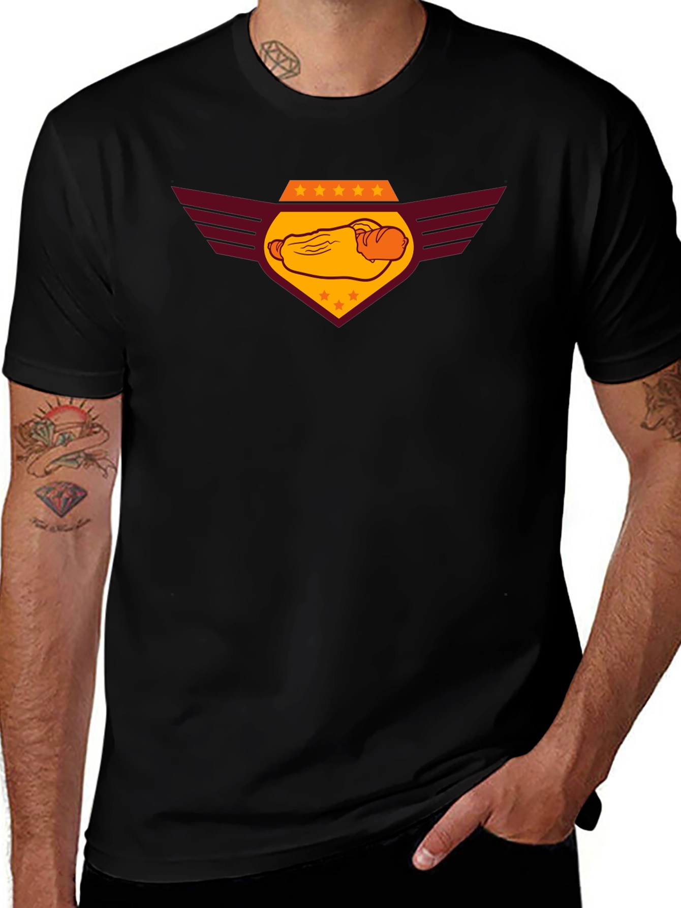 Hot Dog Emblem Graphic Black T-Shirt