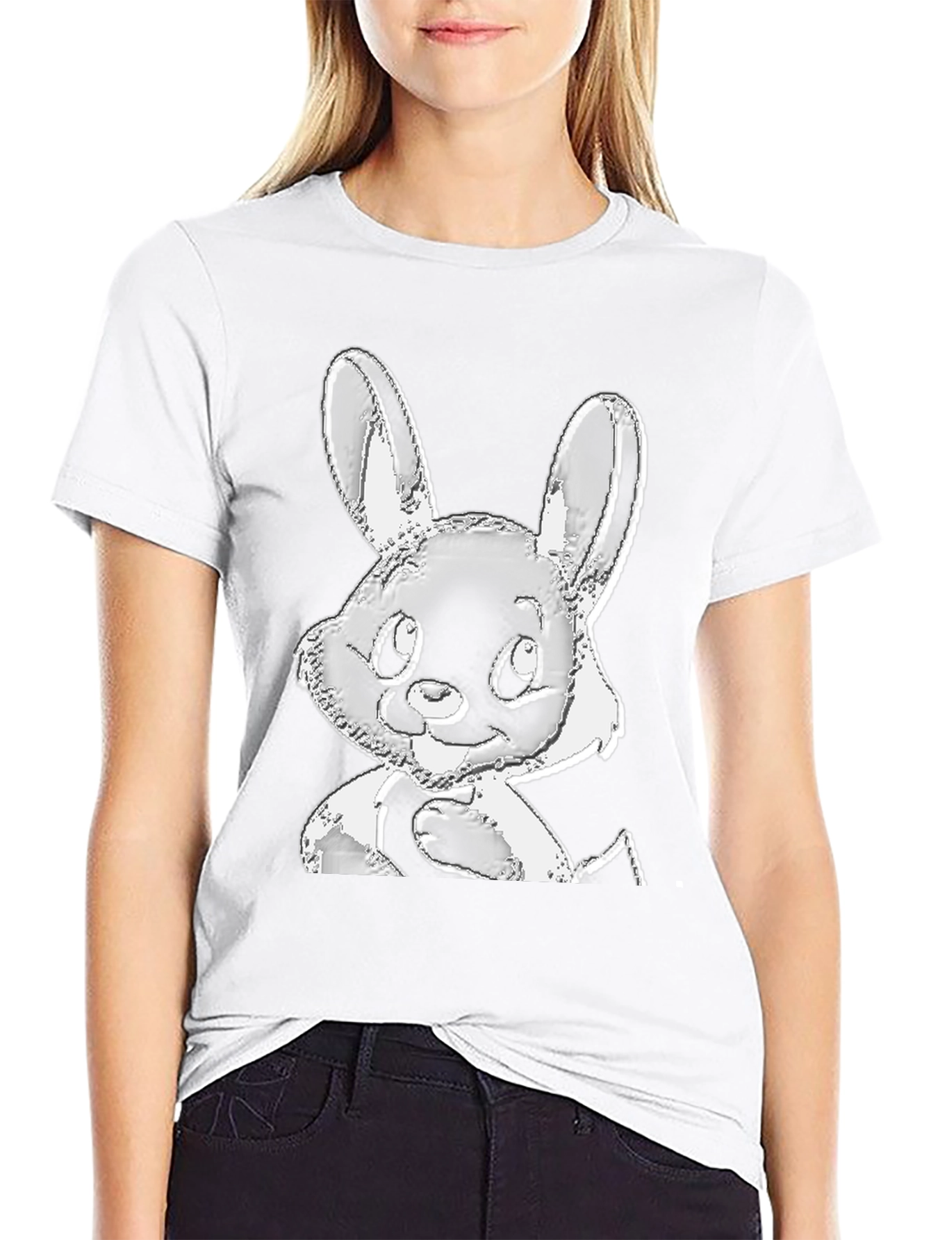 Cute Bunny Graphic Tee - Black Cotton T-Shirt