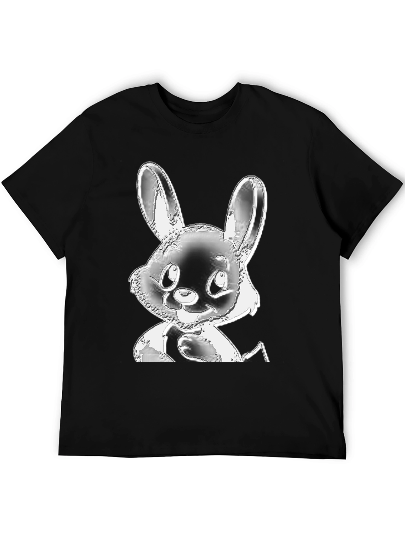 Cute Bunny Graphic Tee - Black Cotton T-Shirt