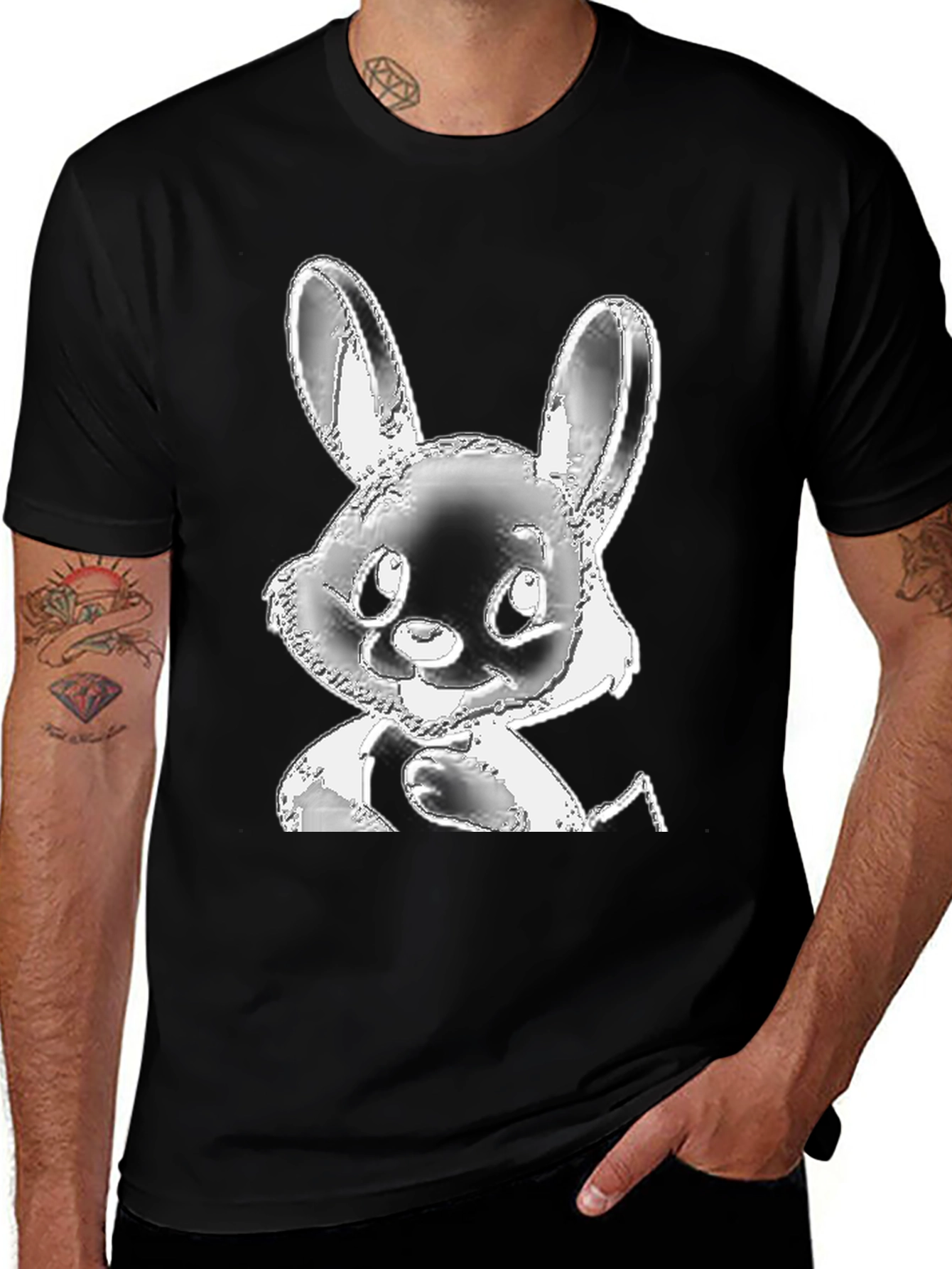 Cute Bunny Graphic Tee - Black Cotton T-Shirt