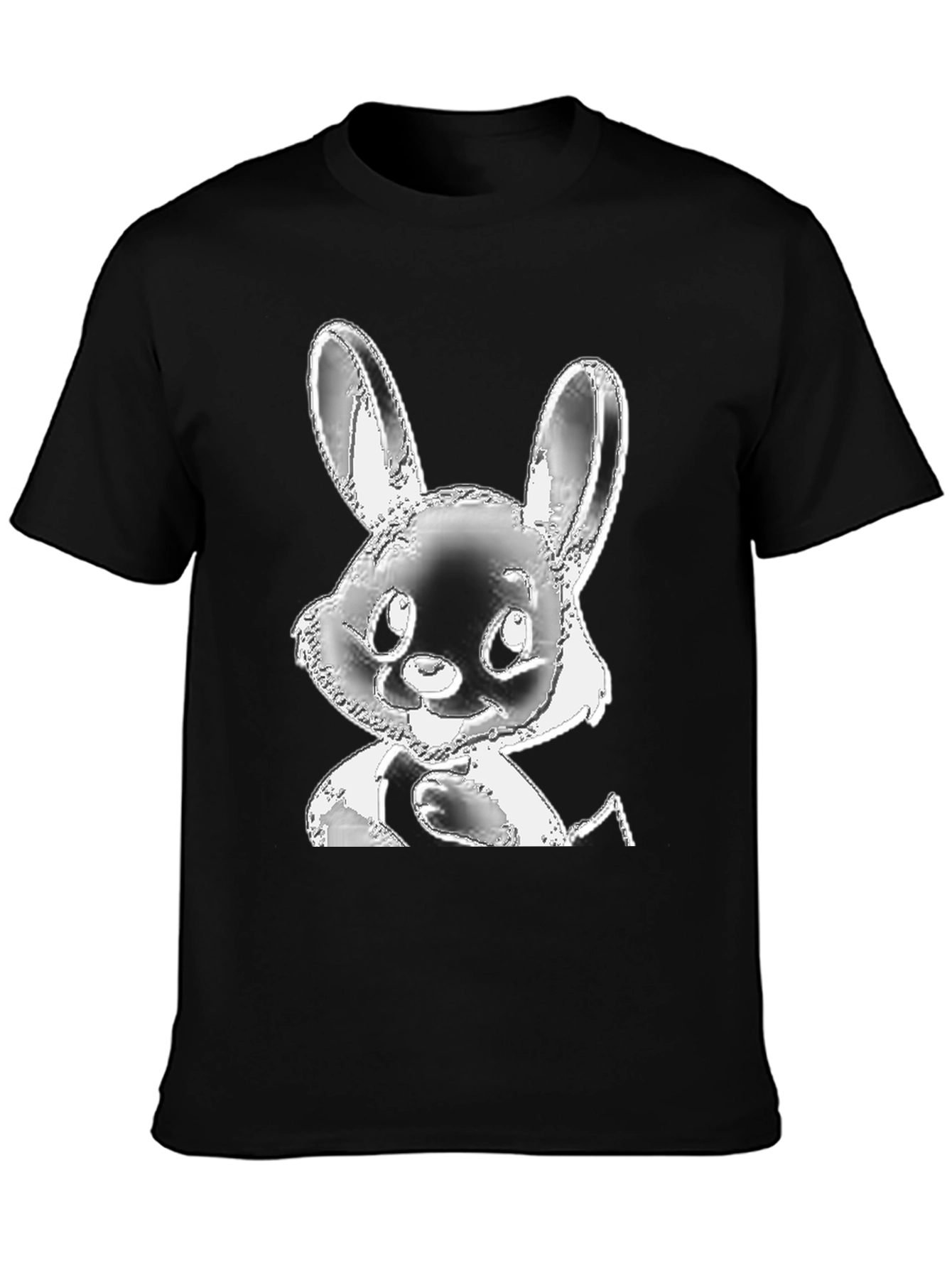 Cute Bunny Graphic Tee - Black Cotton T-Shirt