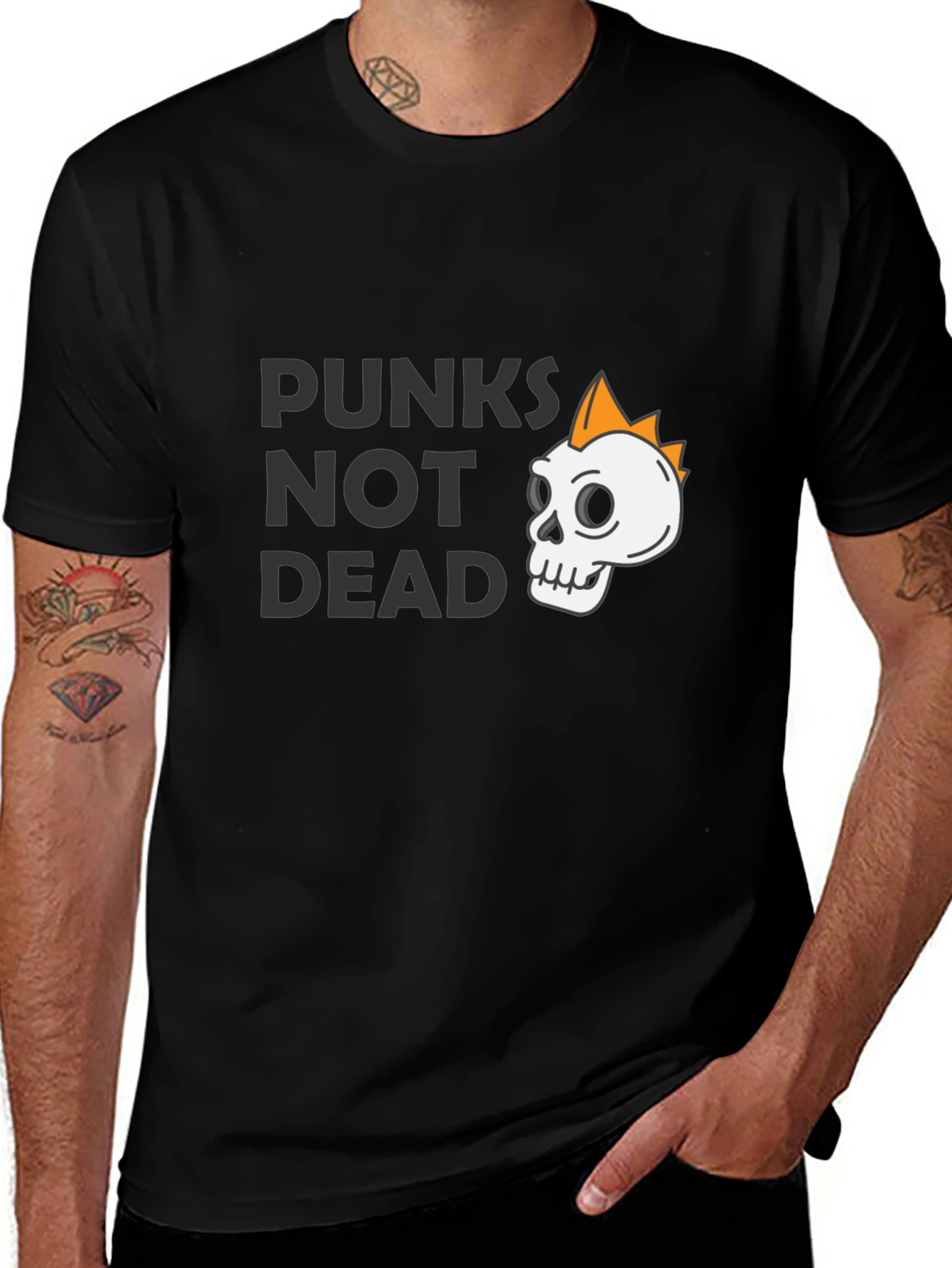 Punks Not Dead Graphic Tee - Skull Design