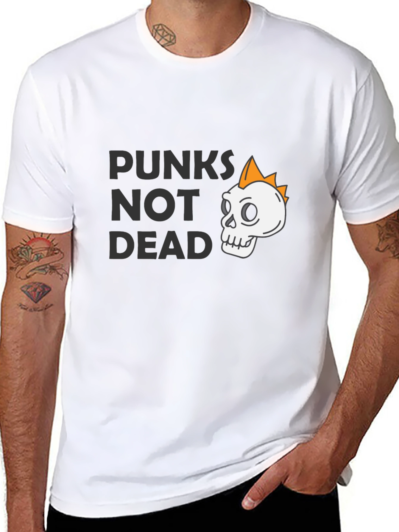 Punks Not Dead Graphic Tee - Skull Design