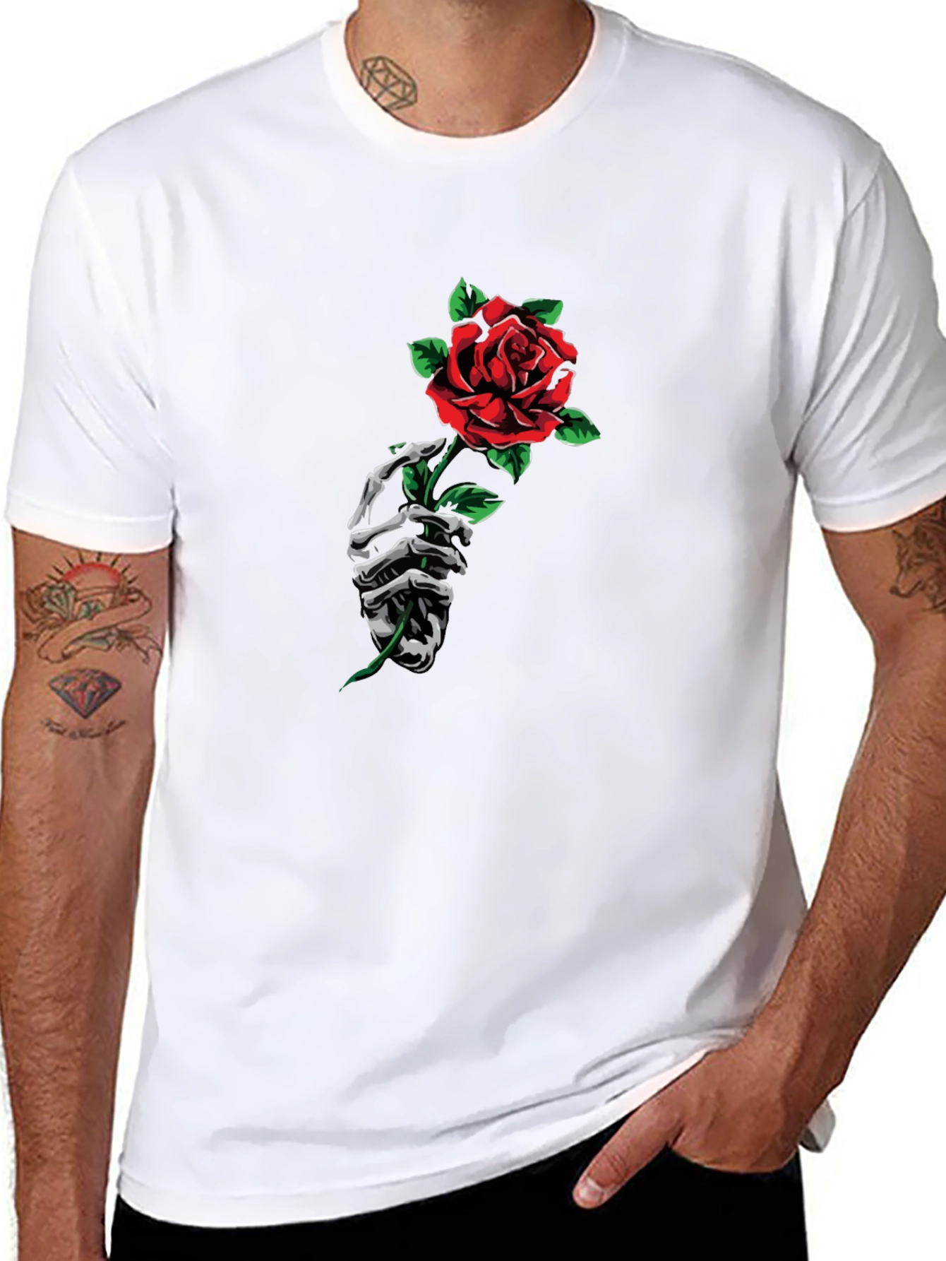 Skeleton Hand Rose Graphic Tee - Black T-Shirt