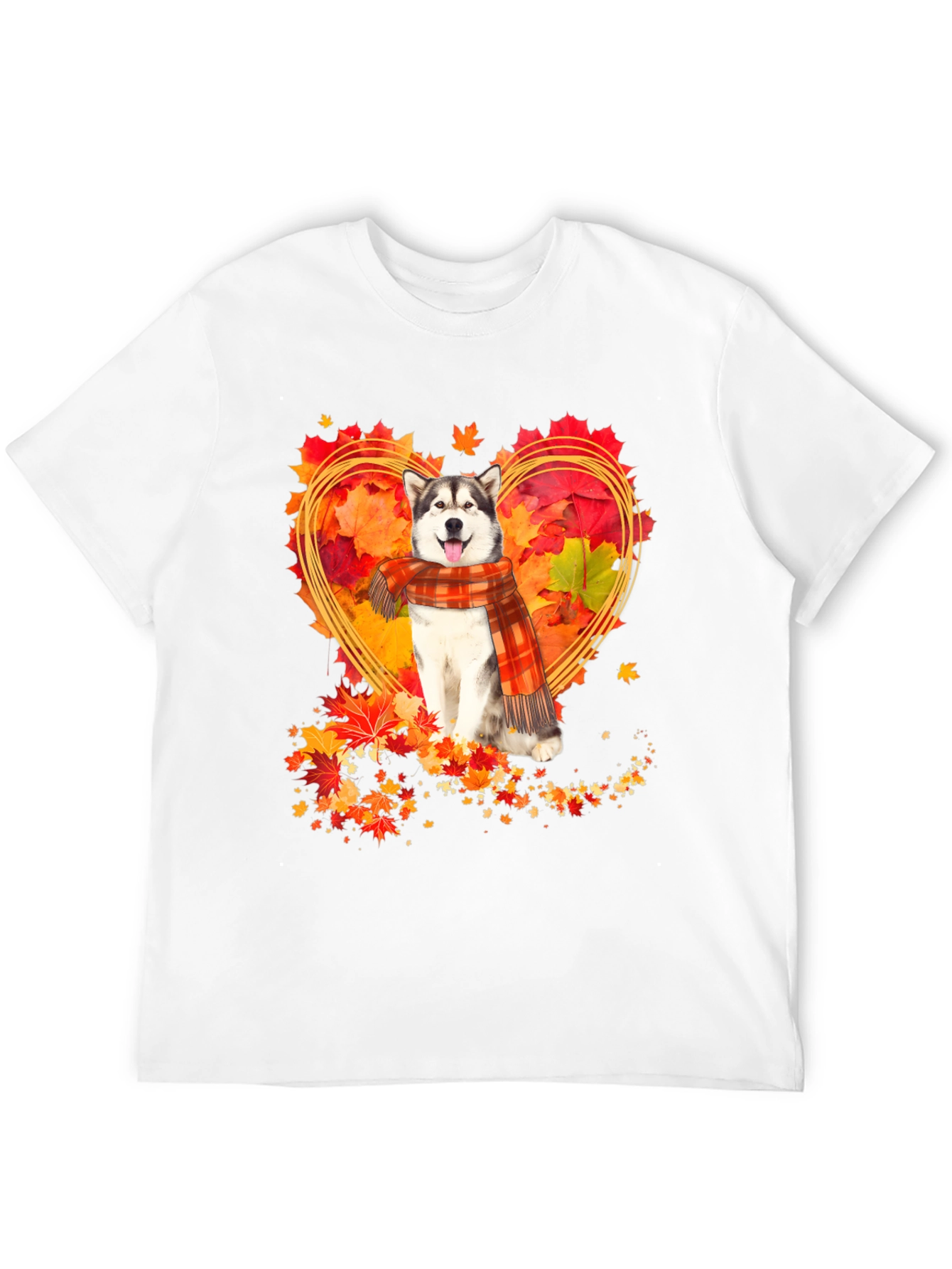 Husky Fall Leaves Heart T-Shirt