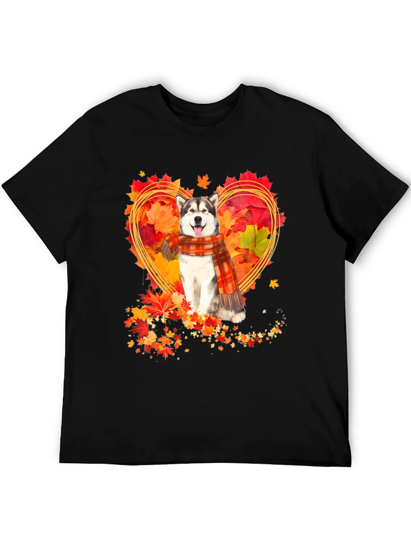 Husky Fall Leaves Heart T-Shirt