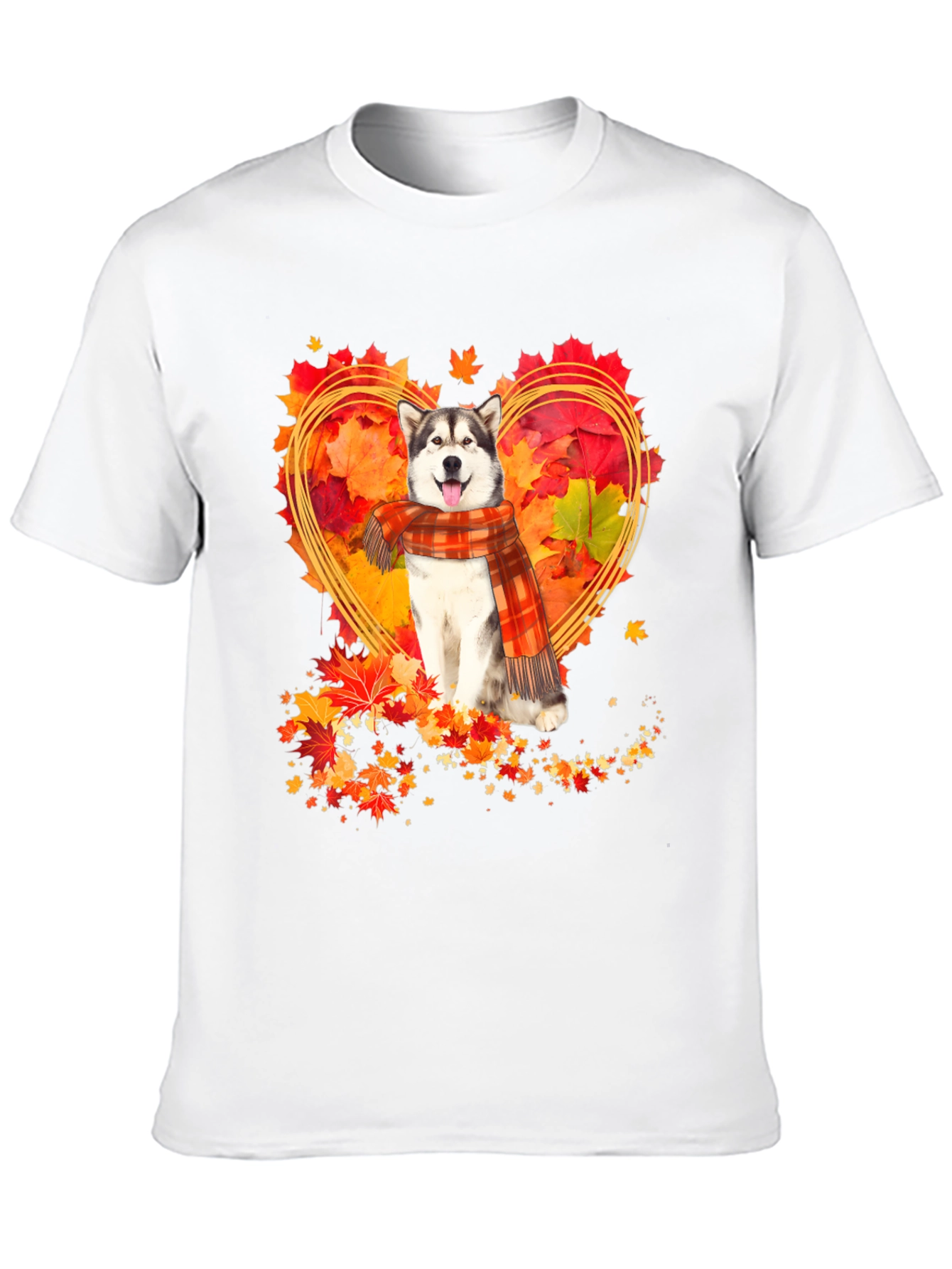 Husky Fall Leaves Heart T-Shirt