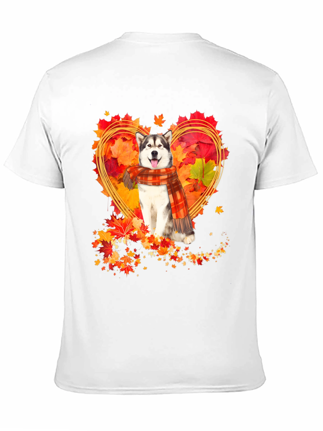 Husky Fall Leaves Heart T-Shirt