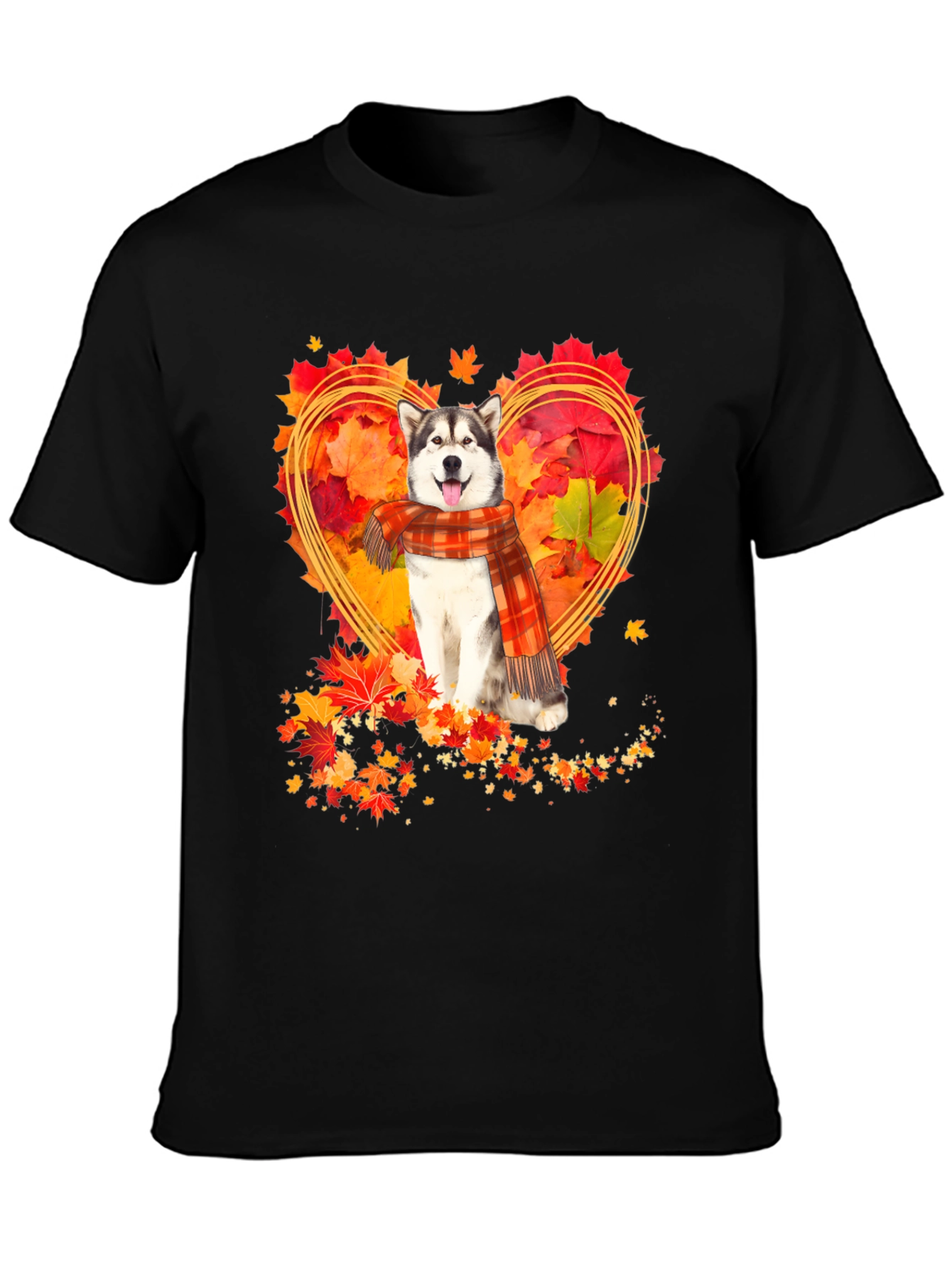 Husky Fall Leaves Heart T-Shirt