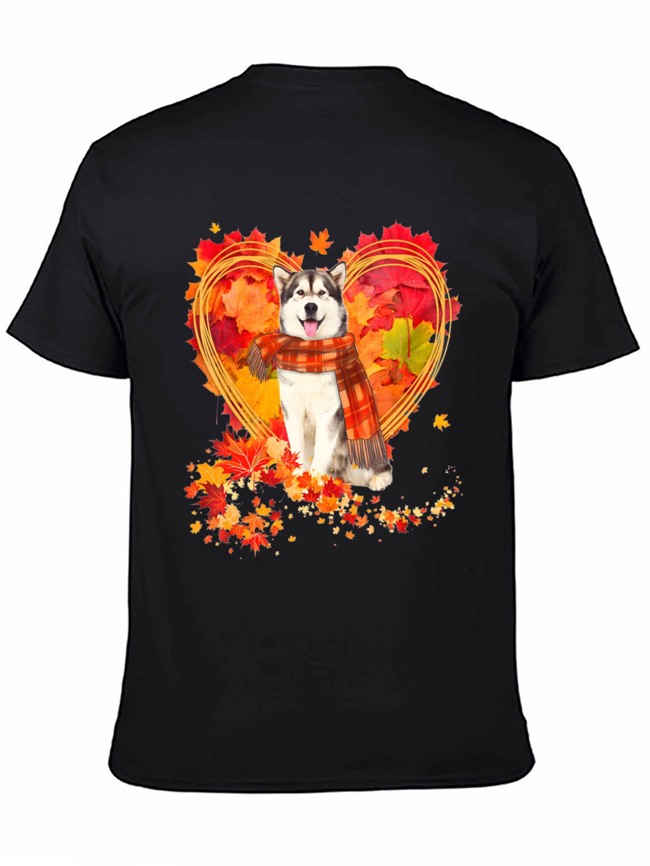 Husky Fall Leaves Heart T-Shirt