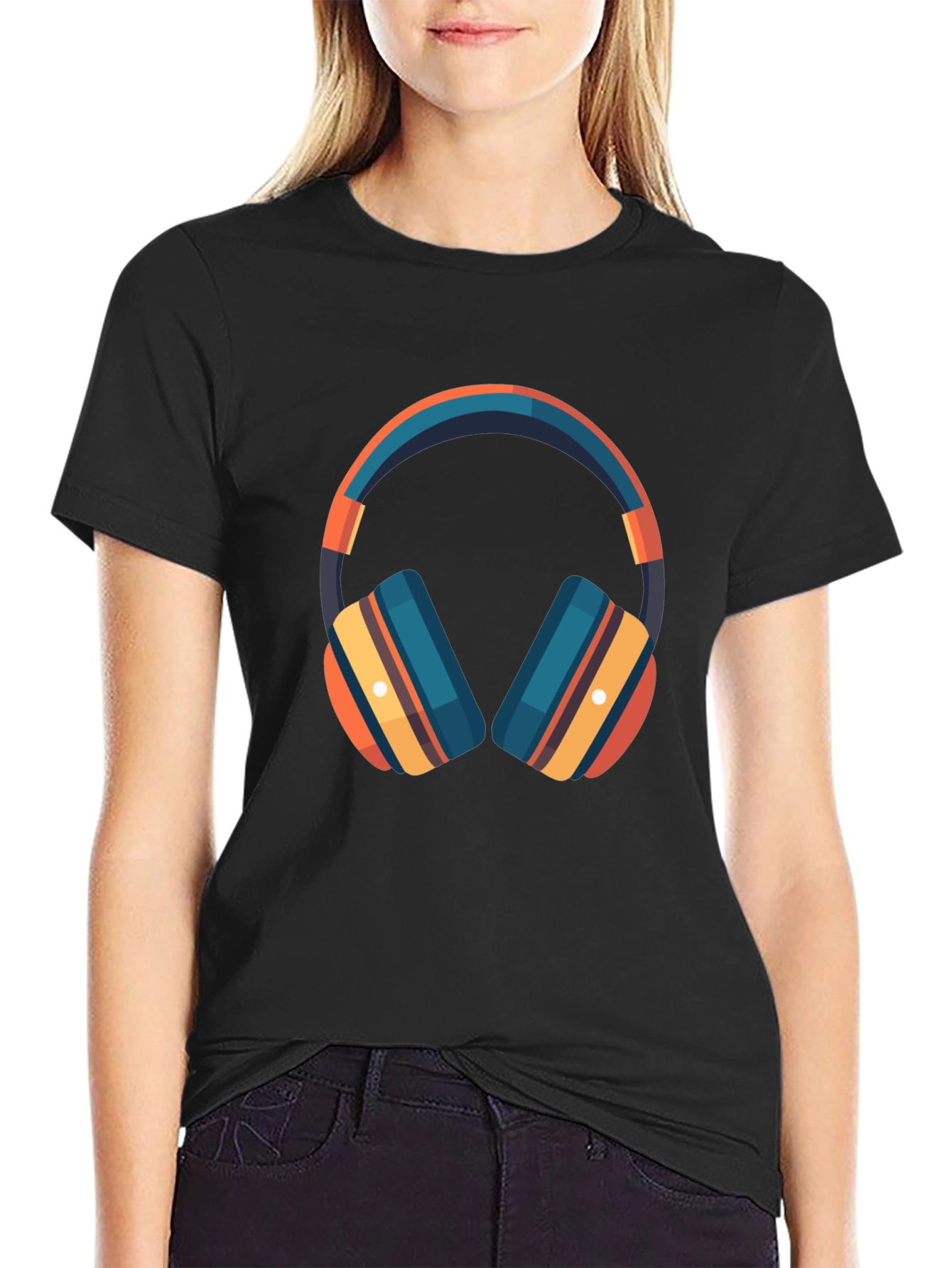 Headphones Graphic Black T-Shirt