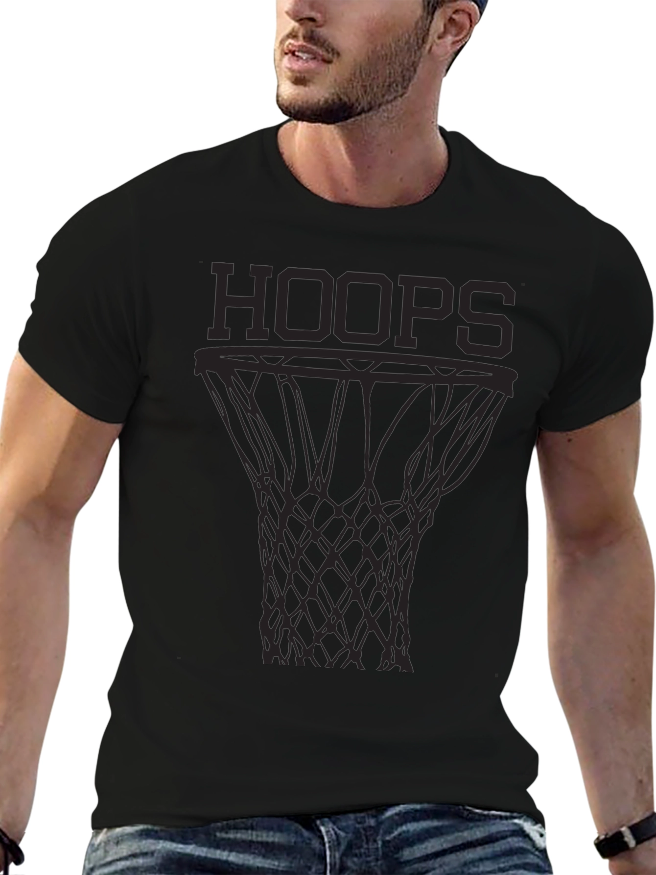 Mens Black Hoops Graphic T-Shirt