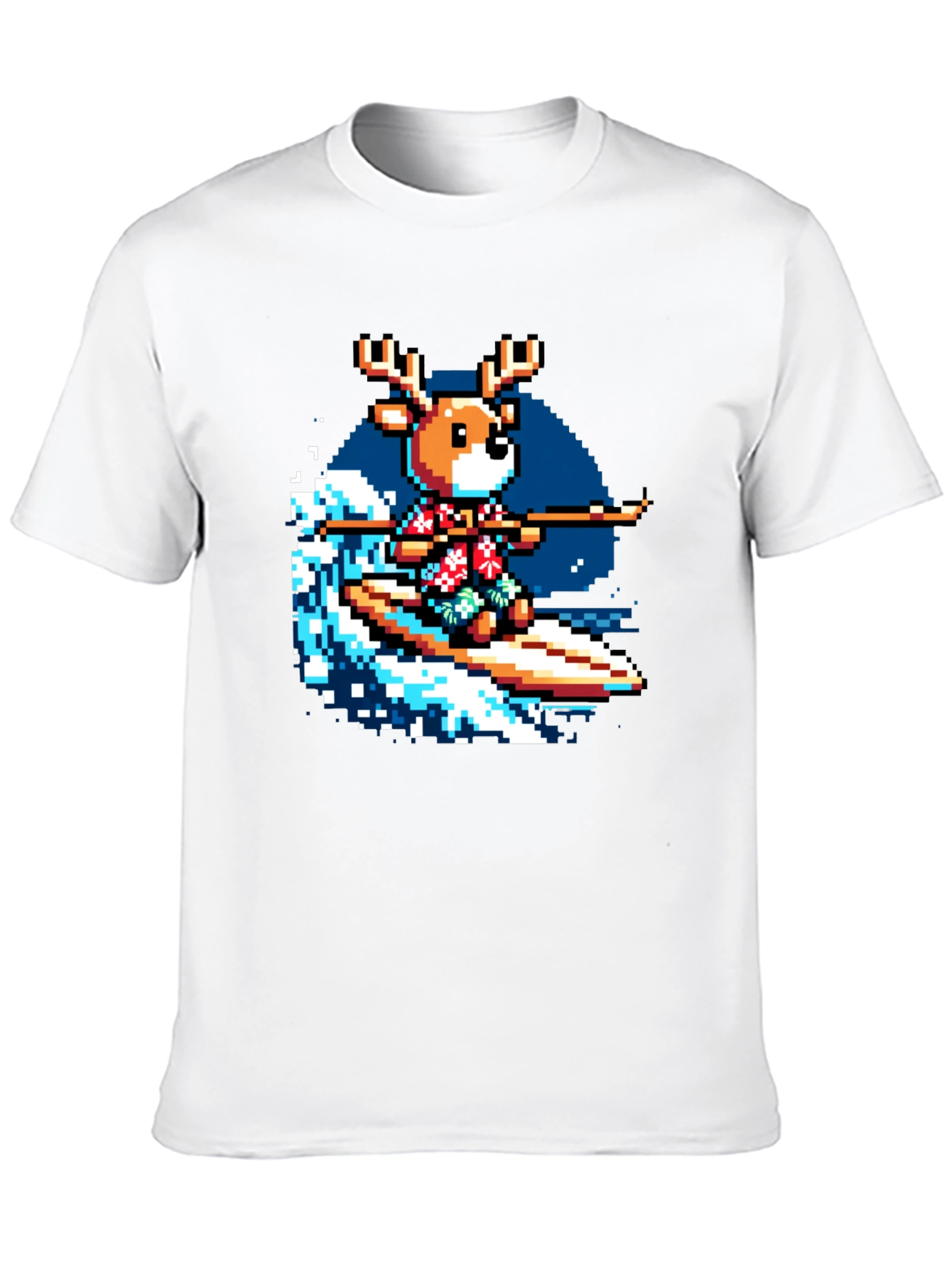 Pixel Reindeer Surfing Graphic Tee