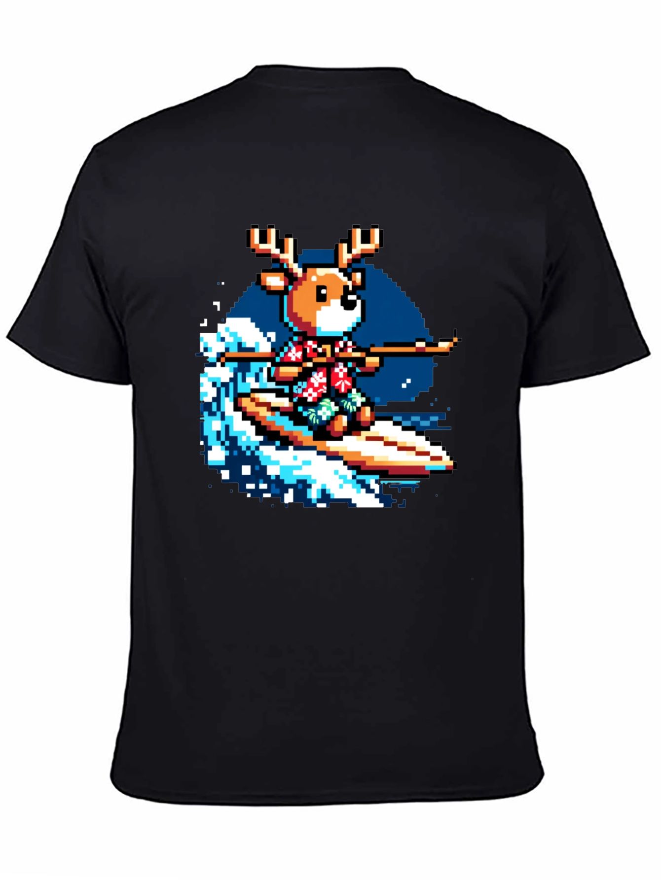 Pixel Reindeer Surfing Graphic Tee