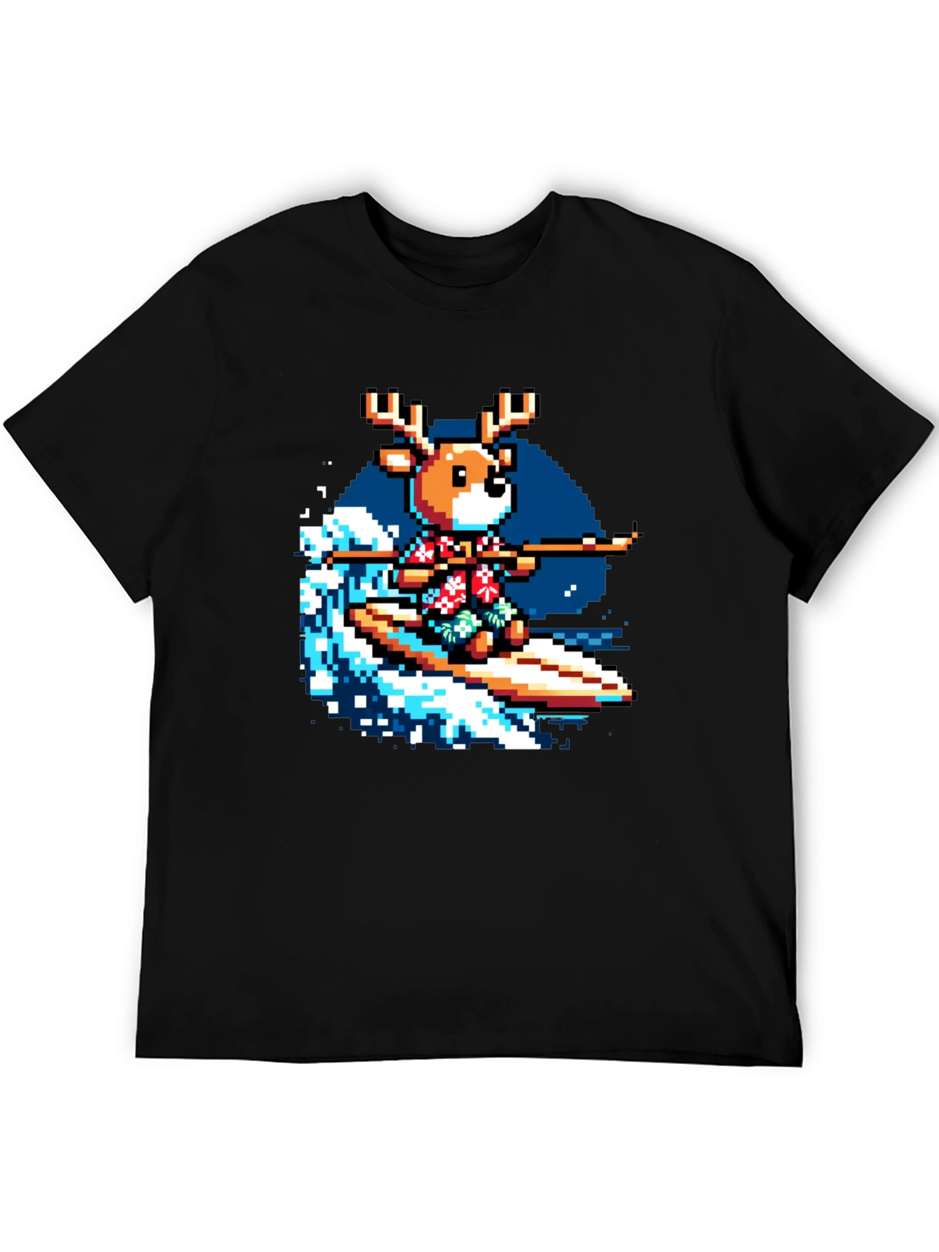 Pixel Reindeer Surfing Graphic Tee
