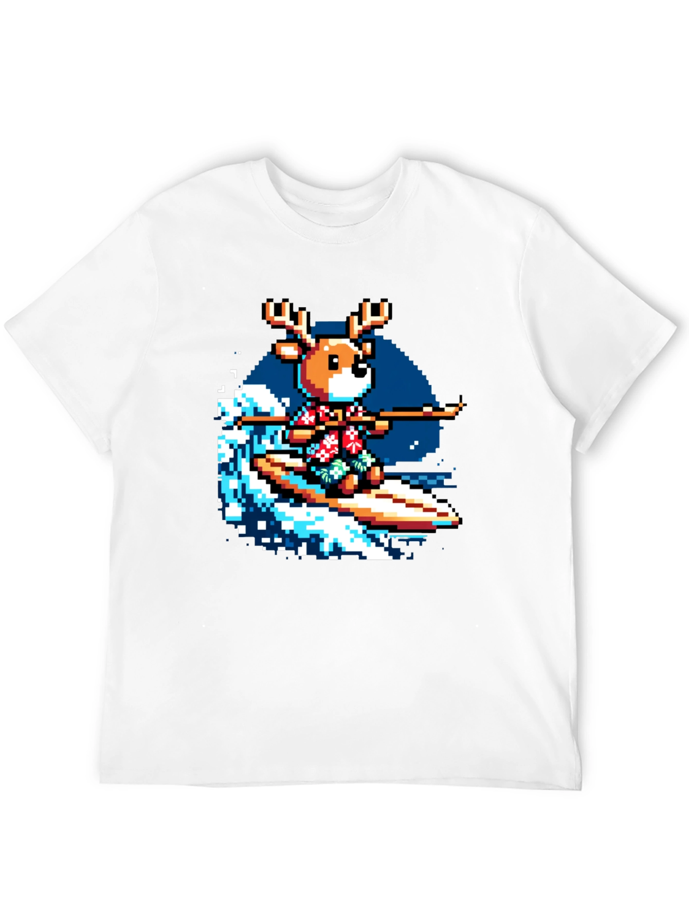 Pixel Reindeer Surfing Graphic Tee