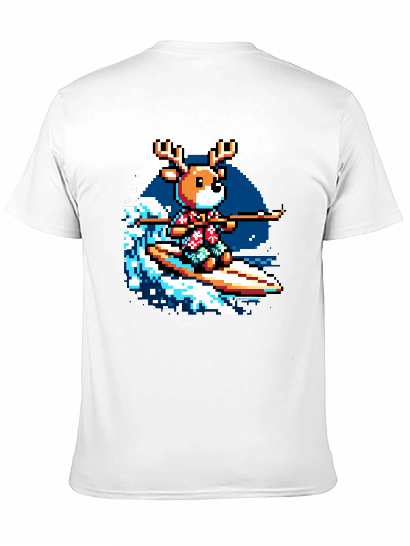 Pixel Reindeer Surfing Graphic Tee
