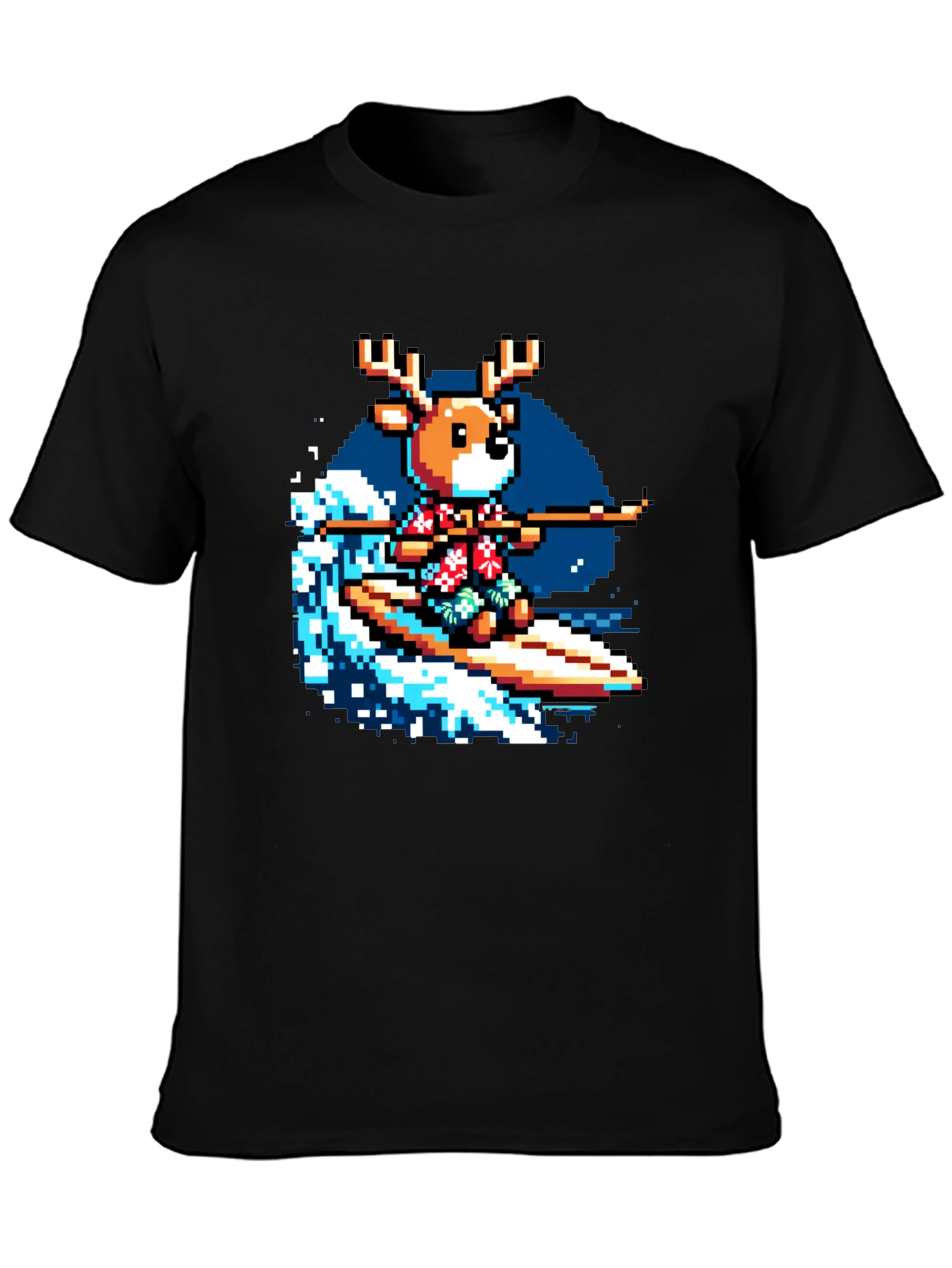 Pixel Reindeer Surfing Graphic Tee