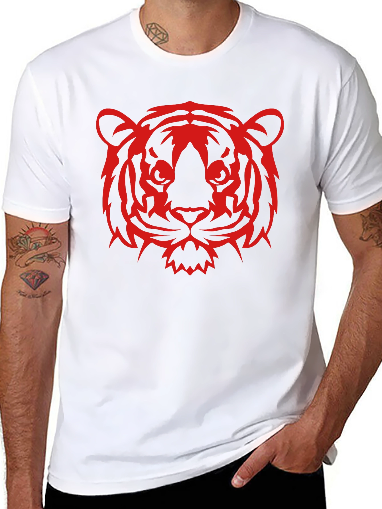 Red Tiger Graphic Black T-Shirt - Bold Animal Design