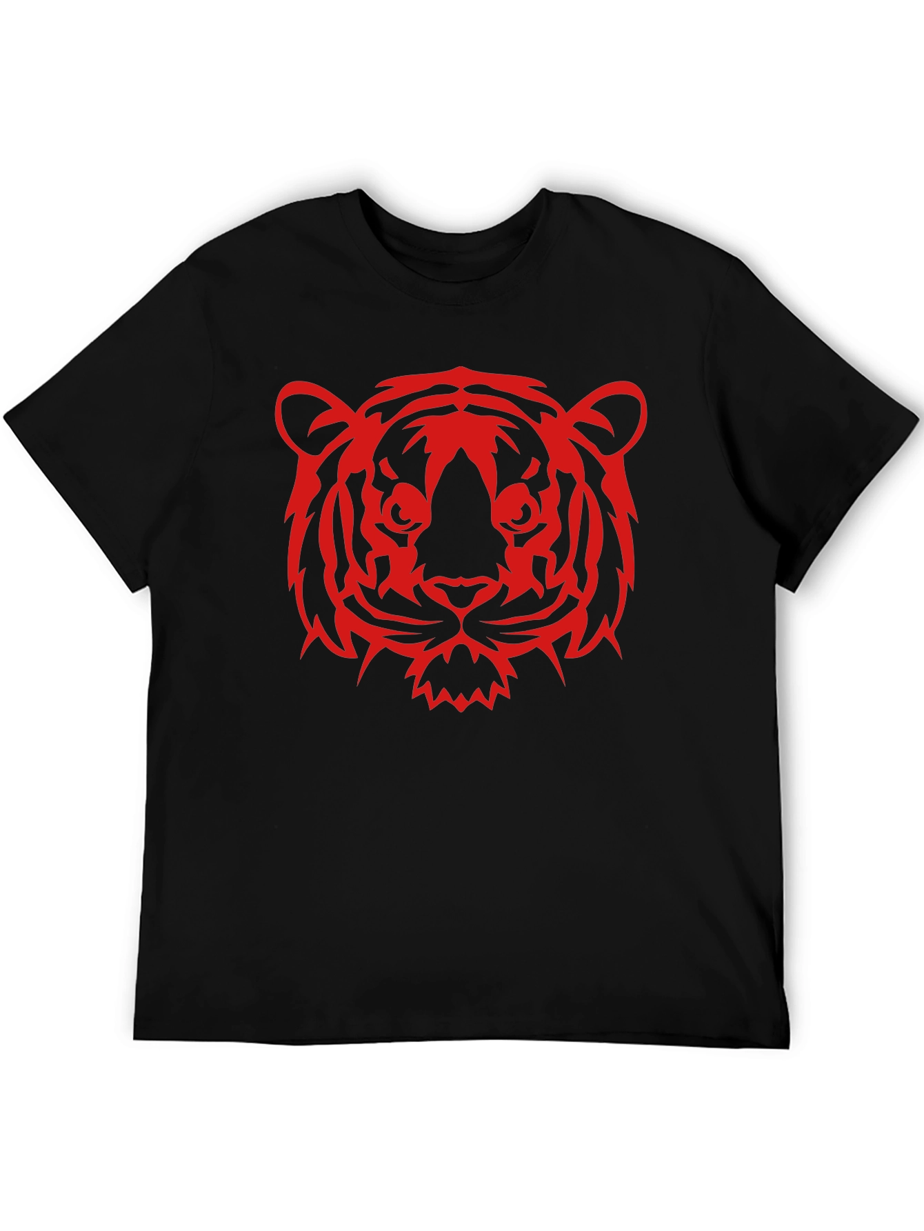 Red Tiger Graphic Black T-Shirt - Bold Animal Design
